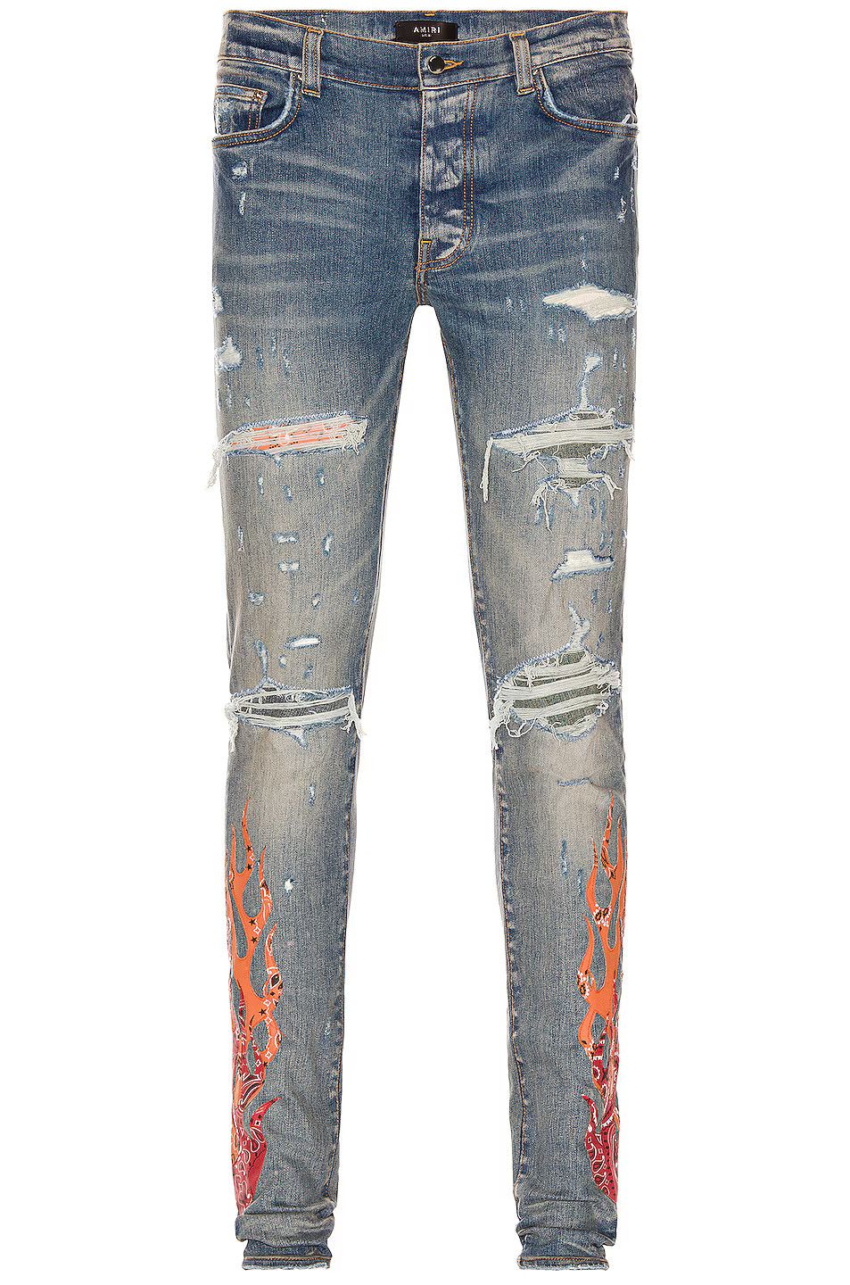Amiri o1mle0426 Bandana Flame Jeans in Clay Indigo Orange/Blue Size US 38 / EU 54 - 1 Thumbnail
