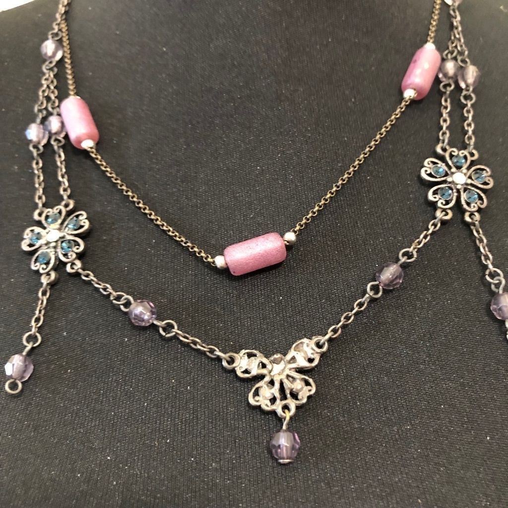 Vintage Vintage Beaded Metal Chain Strand Necklace Tie Bracelet Set Size ONE SIZE - 2 Thumbnail