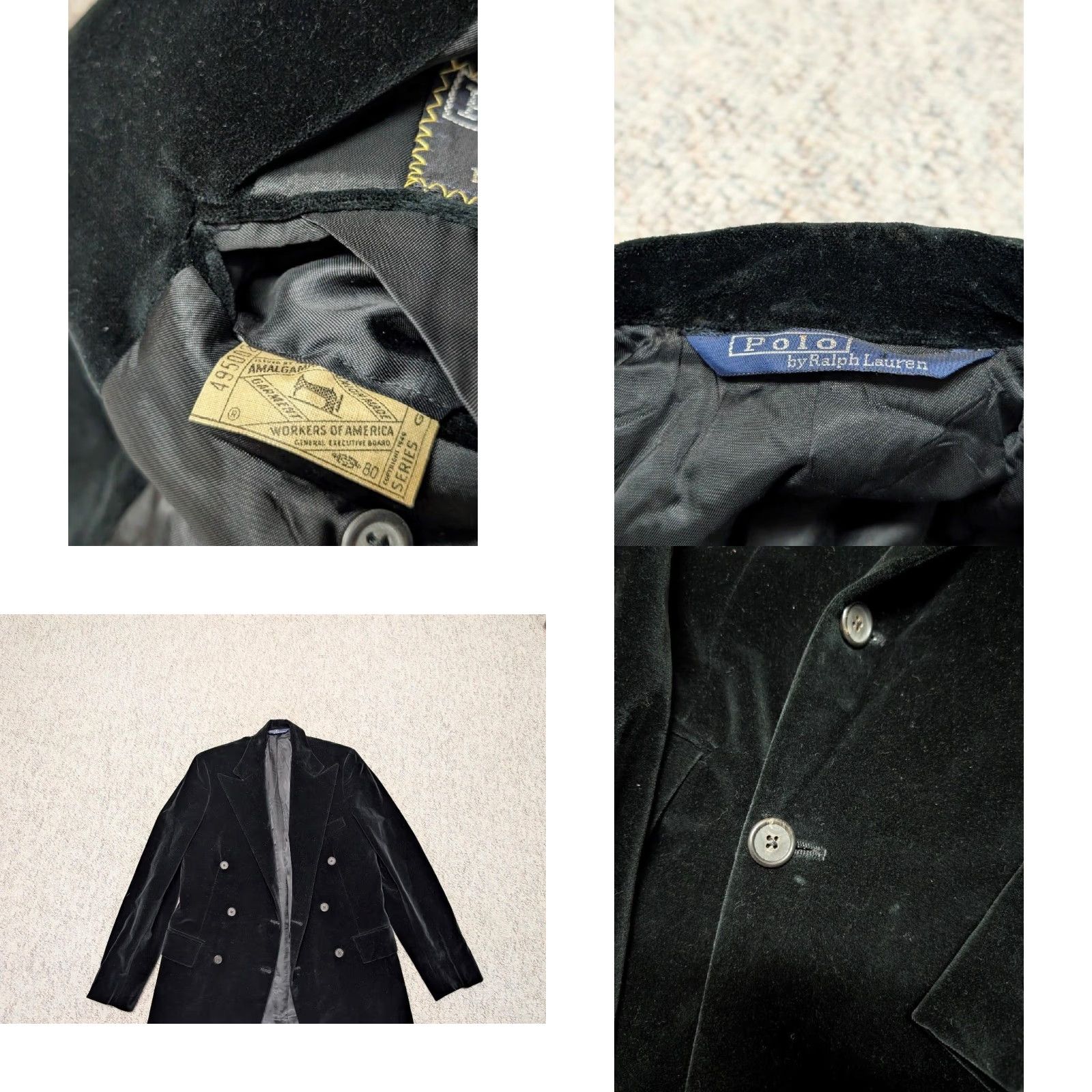 Polo Ralph Lauren VINTAGE Polo by Ralph Lauren Blazer Men Velvet 36 Black Two-Button Double-Breasted Peak Lapel Smoking Jacket 1970s Analysis Size US M / EU 48-50 / 2 - 8 Thumbnail