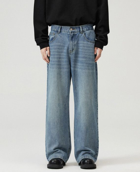 Japanese Brand Men's loose straight leg vintage washed distressed jeans Size US 32 / EU 48 - 1 Thumbnail