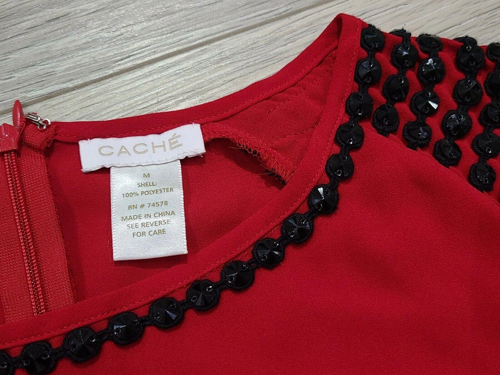 Designer Cache Blouse Medium Red Embellished Double Slit Long Sleeves Size M / US 6-8 / IT 42-44 - 3 Thumbnail