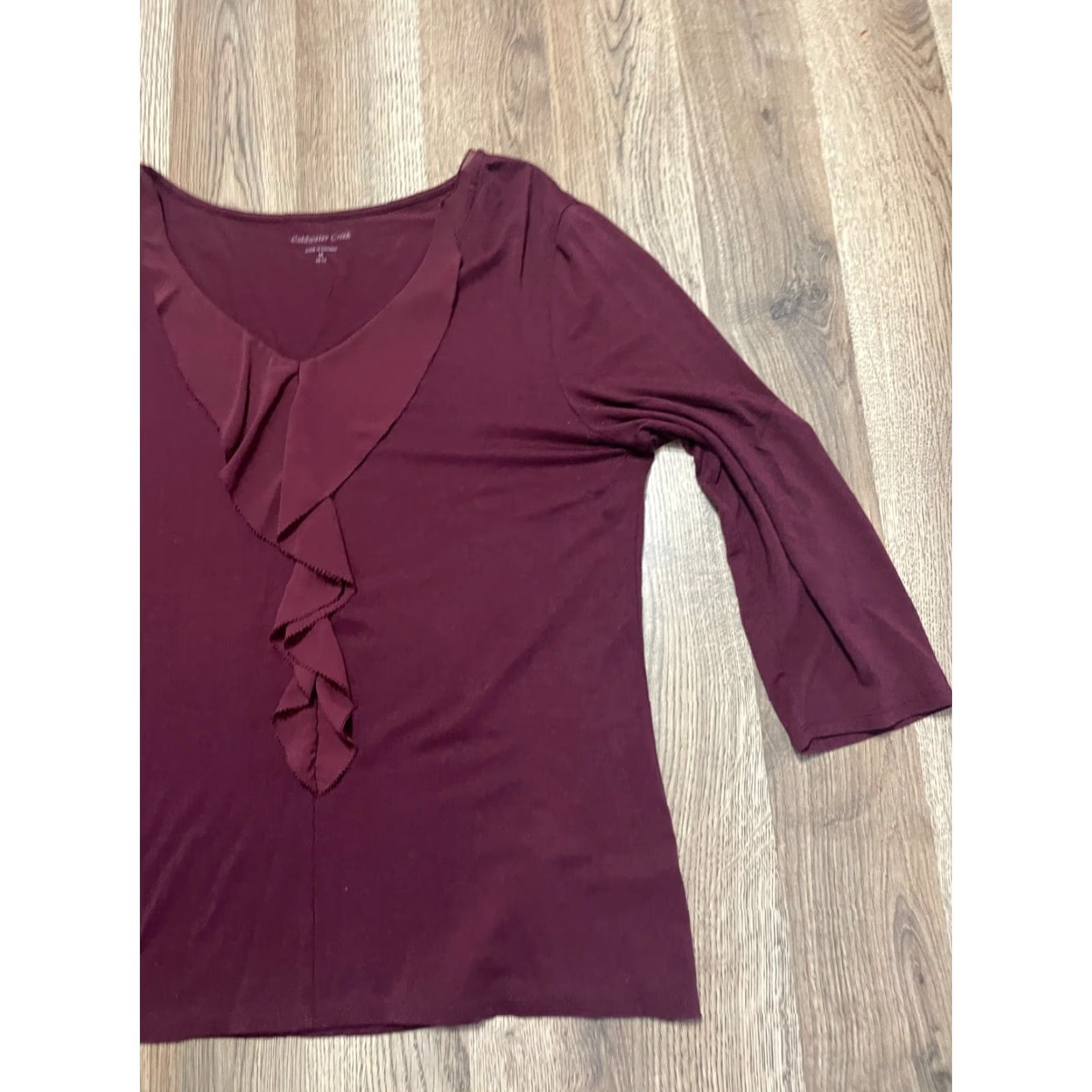 Coldwater Creek Coldwater Creek Women's Shirt Size Medium Maroon V-neck Long Sleeve Ruffles Size M / US 6-8 / IT 42-44 - 4 Thumbnail