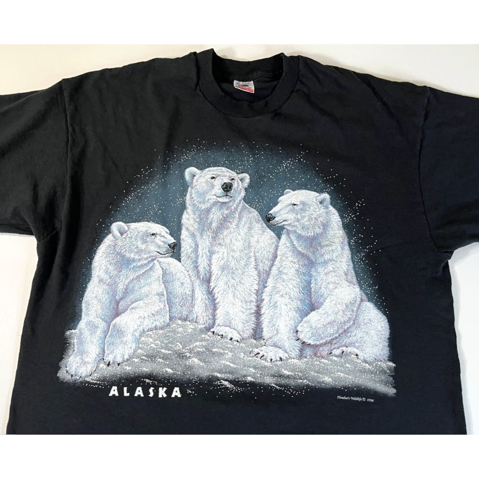 Fruit Of The Loom VINTAGE Fletcher's Wildlife 1994 Alaska Polar Bears T-Shirt Unisex Adults XL Black 90s Family Cotton Fruit of the Loom Shirt Boys Girls Mens Womens Size US XL / EU 56 / 4 - 4 Thumbnail