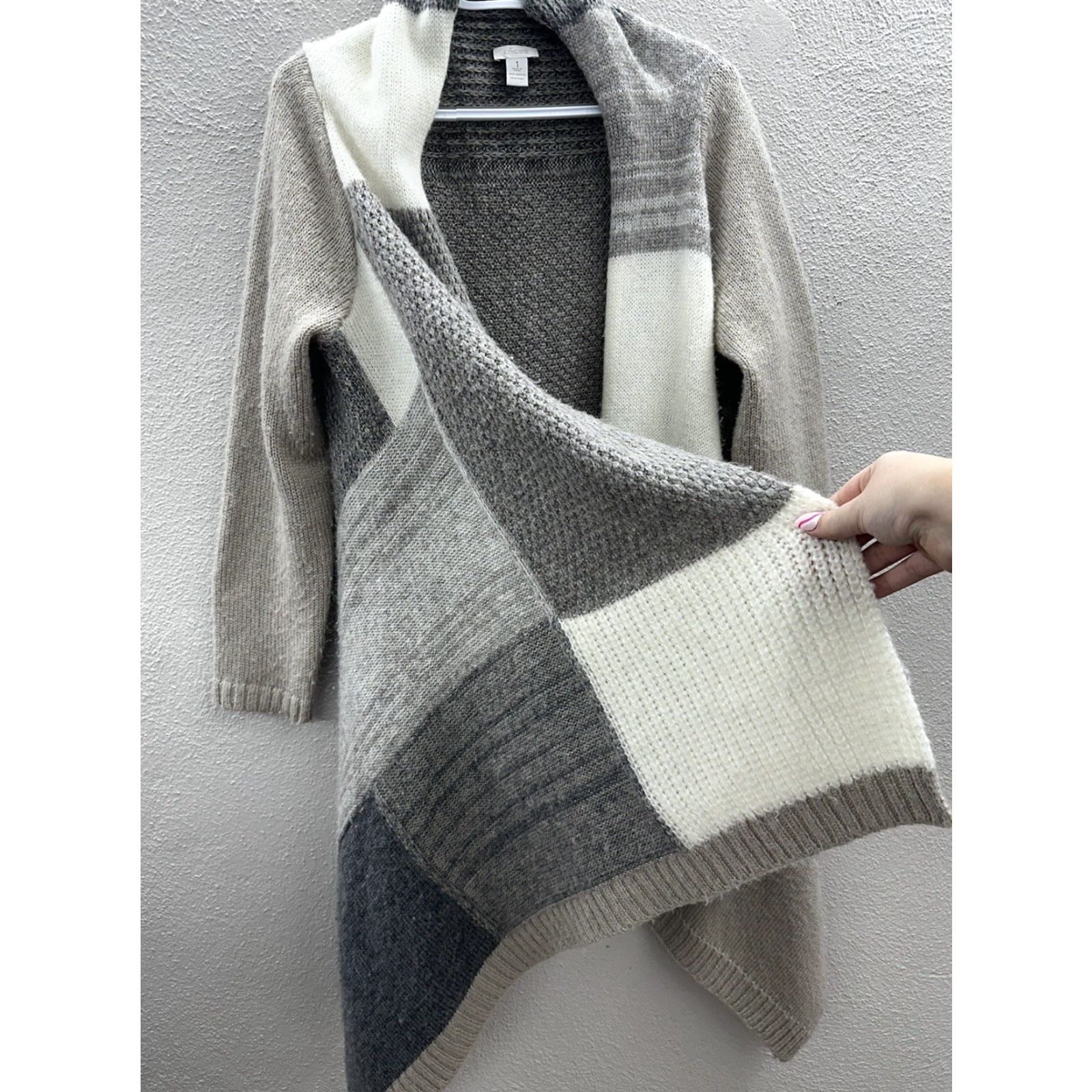 Vintage Chicos Womens Sweater Open Front Patchwork Cardigan Size 1 Small Brown Knit Winter Fall Bohemian Shirt Ladies Mens? Size XS / US 0-2 / IT 36-38 - 3 Thumbnail