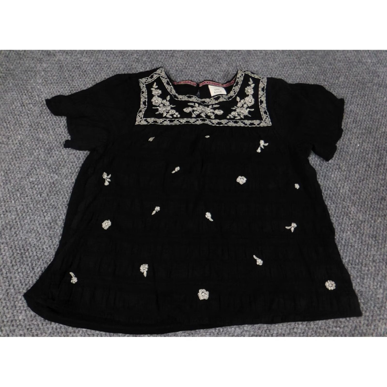 Vintage Knox Rose Blouse Women’s S Black Round Neck Short Sleeve Pullover Stretch Casual Shirt Ladies Regular Size S / US 4 / IT 40 - 2 Thumbnail