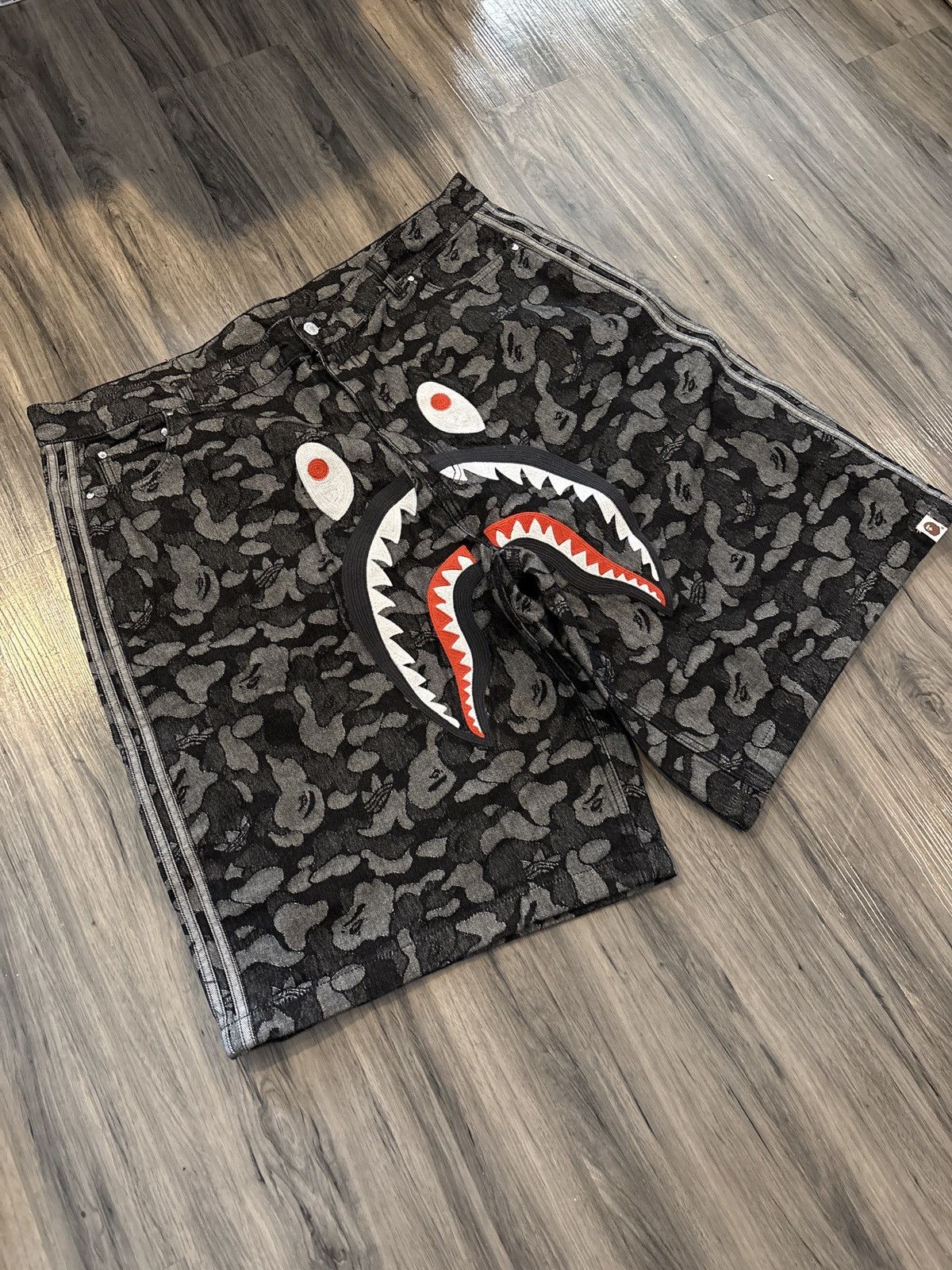 Adidas × Bape Adidas X Bape Camo Jacquard Shark Denim Shorts XXL GREY/ BLK Size US 40 / EU 56 - 1 Thumbnail