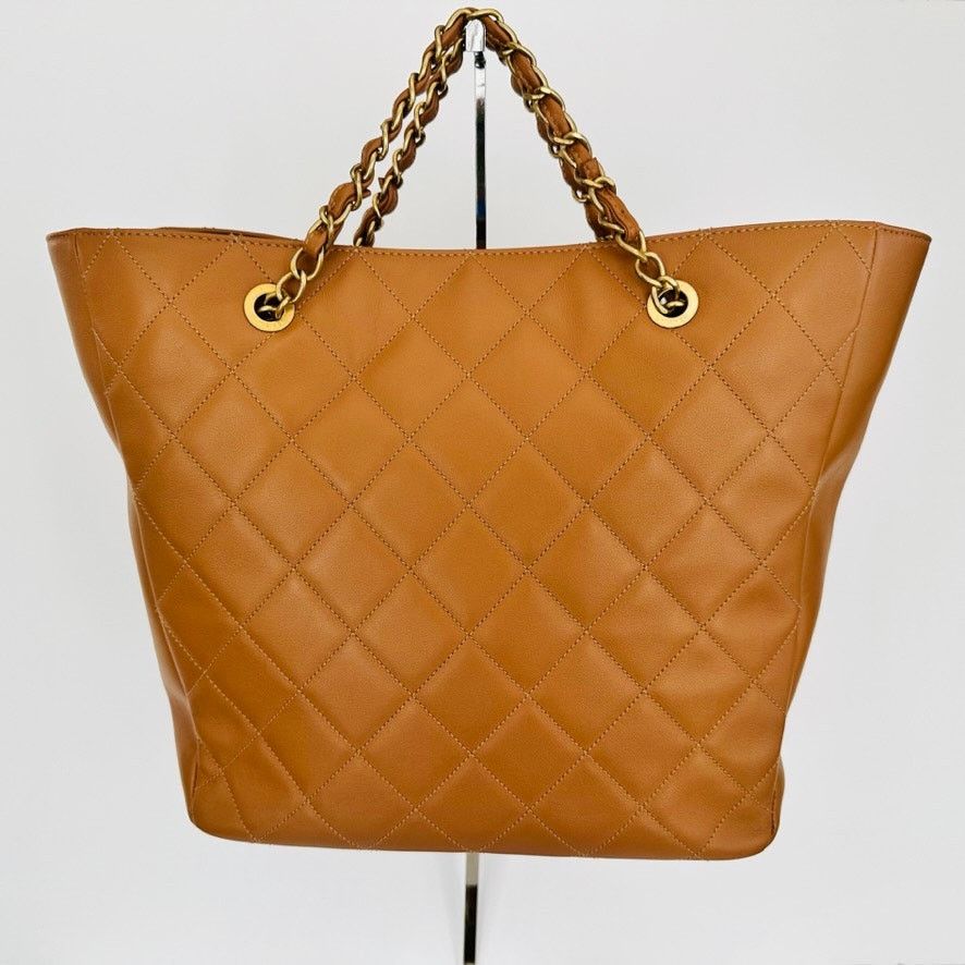 Chanel Chanel CC Chain Tote Quilted Leather Tan Brown Handle Purse Size ONE SIZE - 4 Thumbnail