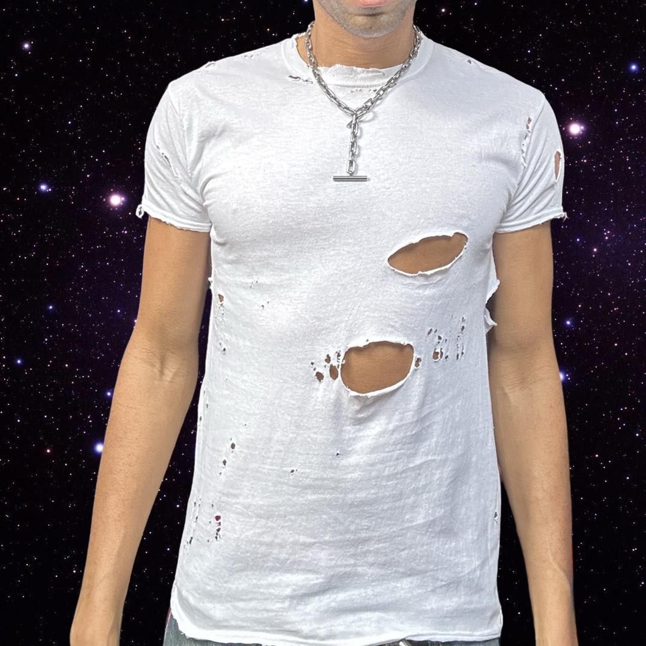 Hanes ASTROBOI* x Hanes White Ripped Grunge T-shirt - Medium Size US M / EU 48-50 / 2 - 1 Thumbnail