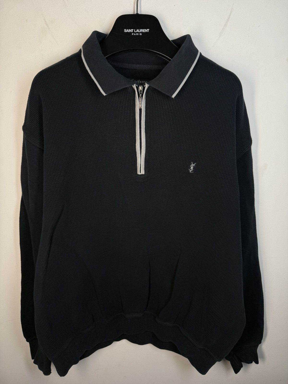 Yves Saint Laurent 90s YSL Sweatshirt 1/4 Quarter Zip Black Vintage Sweater Size US XL / EU 56 / 4 - 2 Thumbnail
