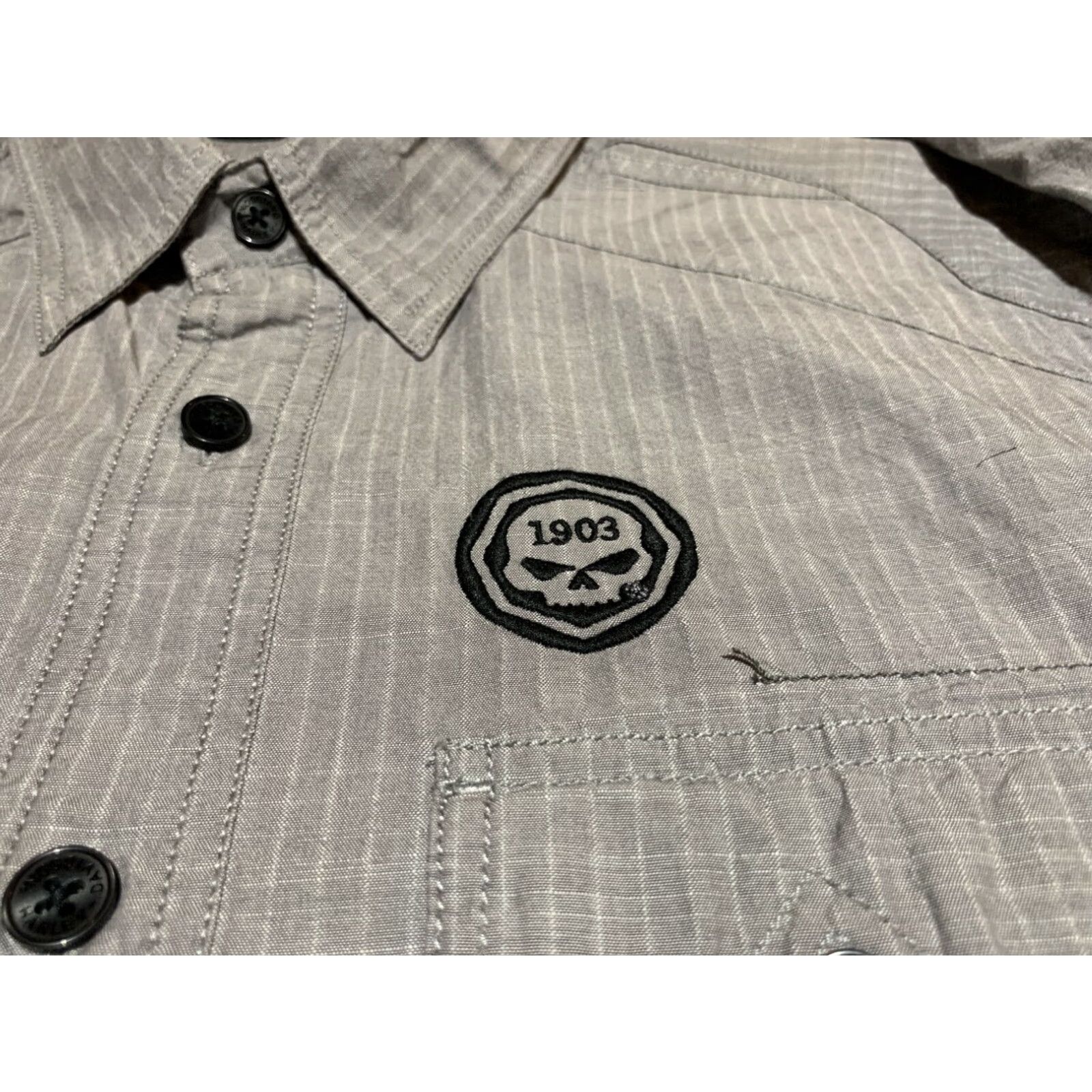 Harley Davidson Harley-Davidson Long Sleeve Striped Button-Down Shirt, Medium, Gray, Mens Size US M / EU 48-50 / 2 - 4 Thumbnail