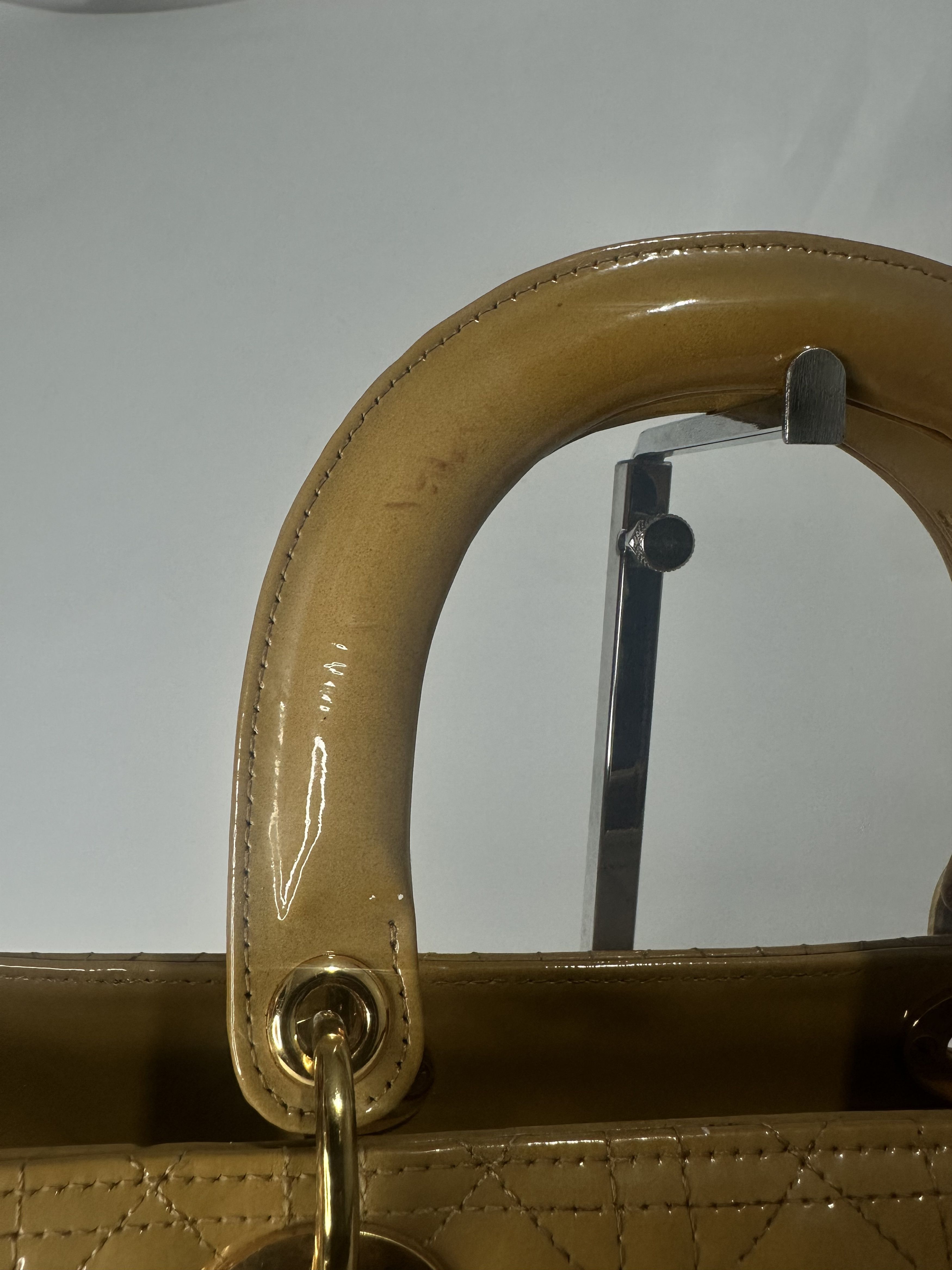 Dior Dior Mustard Yellow Cannage Patent Leather Lady Dior Tote Size ONE SIZE - 6 Thumbnail