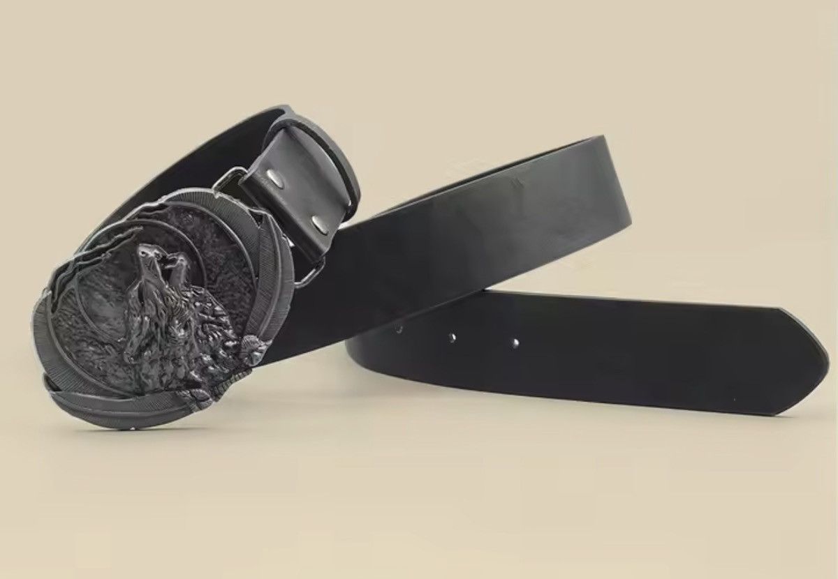 Japanese Brand Black pU leather Belt with Wolf Buckle Size ONE SIZE - 2 Thumbnail