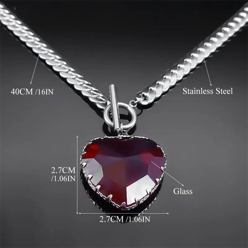 Jewelry Love Red Heart Pendant Chain Necklace Size ONE SIZE - 4 Thumbnail