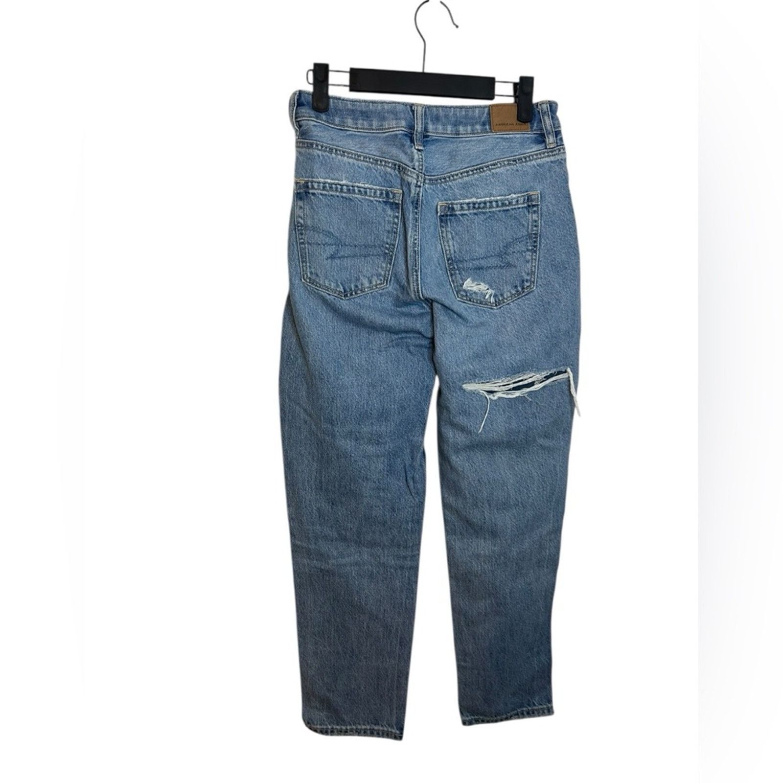 American Eagle Outfitters American Eagle Distressed Blue Patchwork Mom Straight Jeans Size 24" / US 00 / IT 34 - 2 Thumbnail