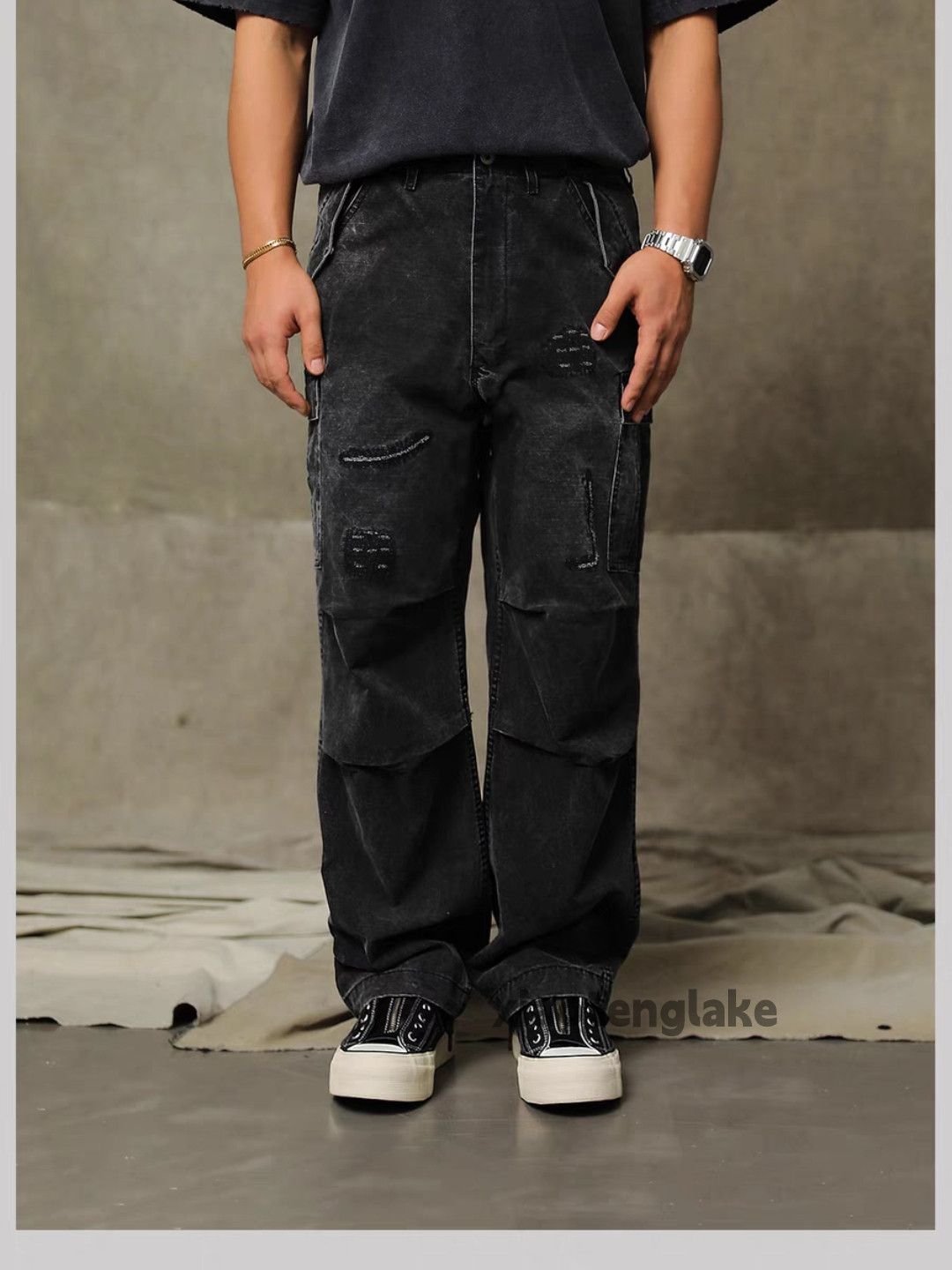 Designer × Japanese Brand × Vintage washed faded utility damaged patch military cargo pants Size US 30 / EU 46 - 5 Thumbnail
