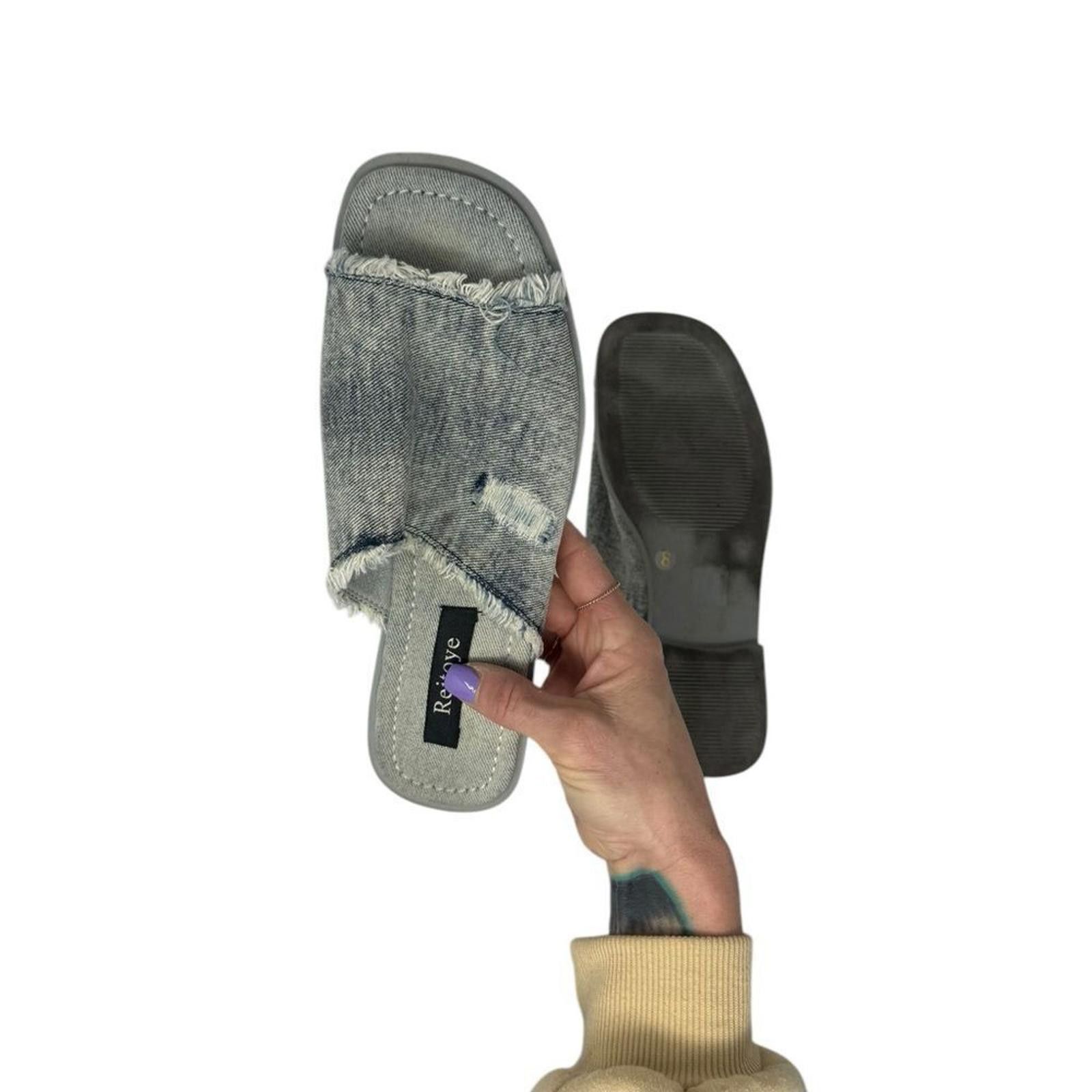 Designer Reitoye. Women's Flat Denim Sandals. Size 8. Size US 8 / IT 38 - 9 Thumbnail