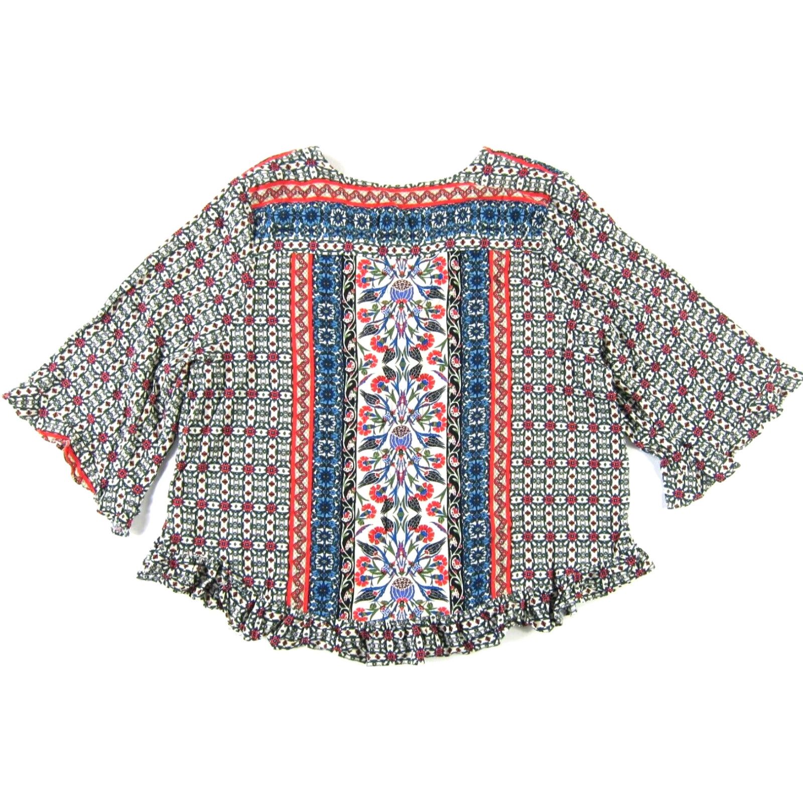 Cynthia Rowley Cynthia Rowley Blouse Tunic 2X Red Floral V-Neck 3/4 Sleeve Peasant Rayon Blue Floral Pattern Women Size XXL / US 16-18 / IT 52-54 - 2 Thumbnail