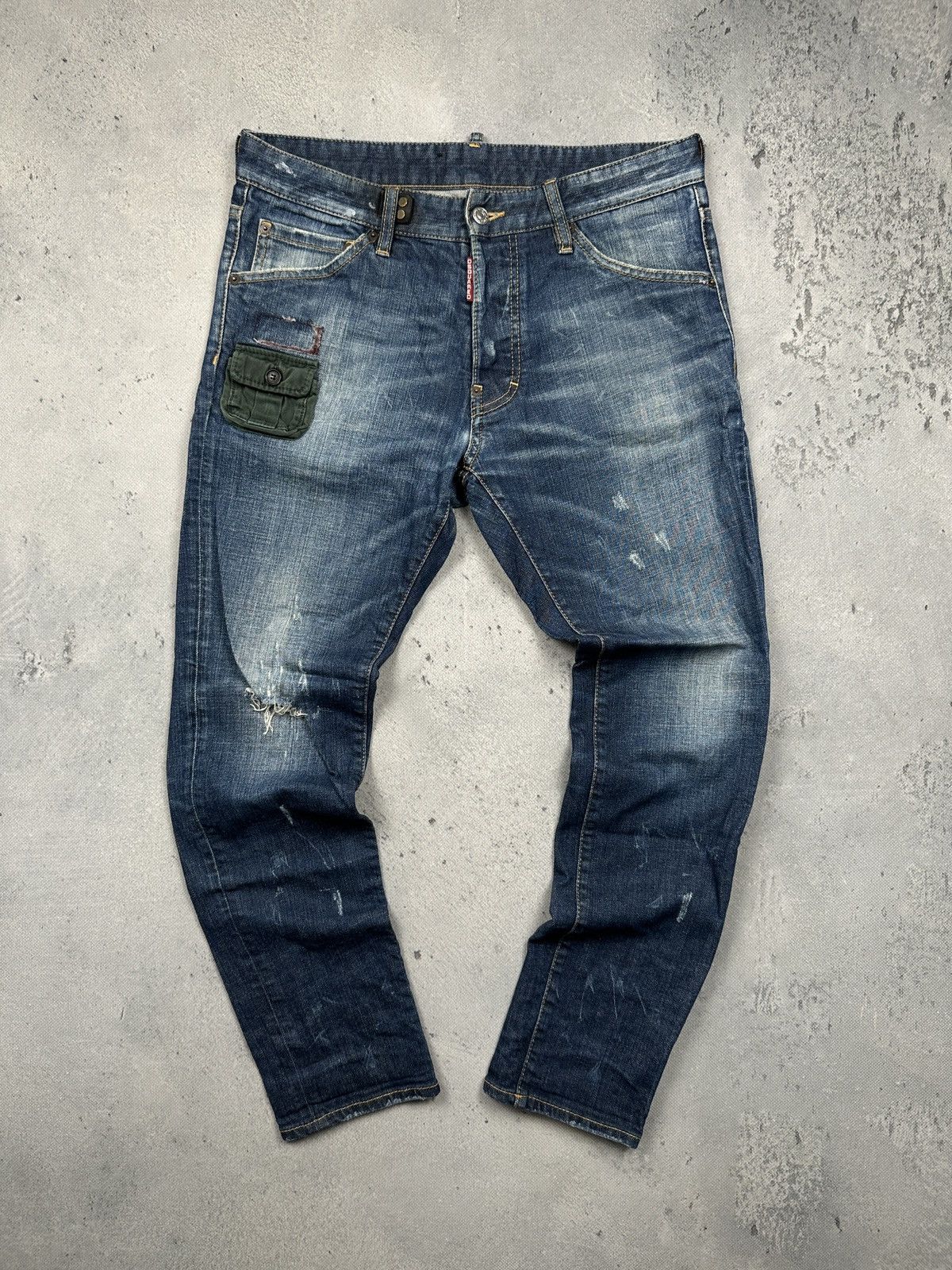 Dsquared2 Distressed Patchwork Denim Jeans Military Pocket