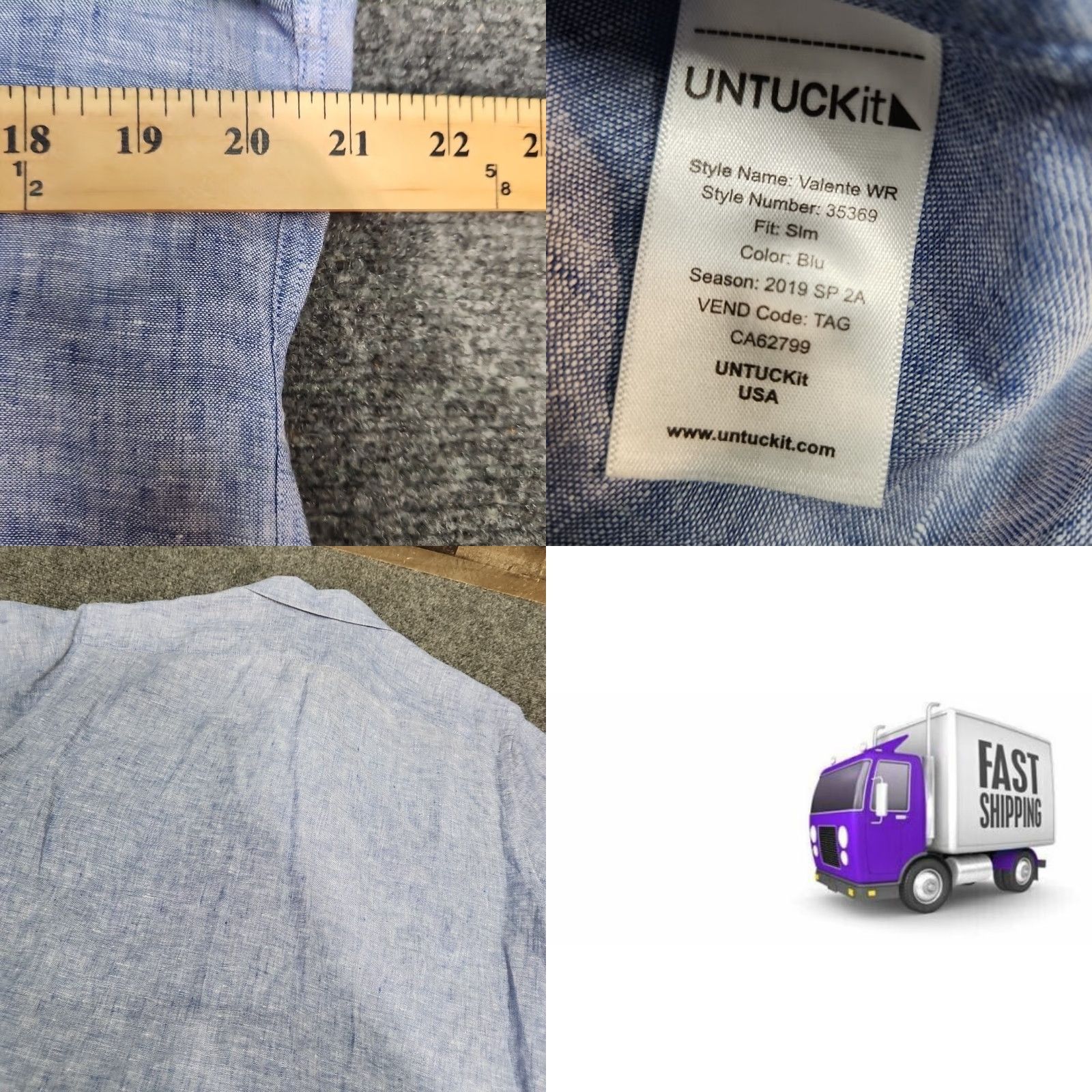 UNTUCKit UNTUCKit Men Blue Short Sleeve Button-Up Casual Shirt Slim Fit M Regular Button-Down Size US M / EU 48-50 / 2 - 8 Thumbnail