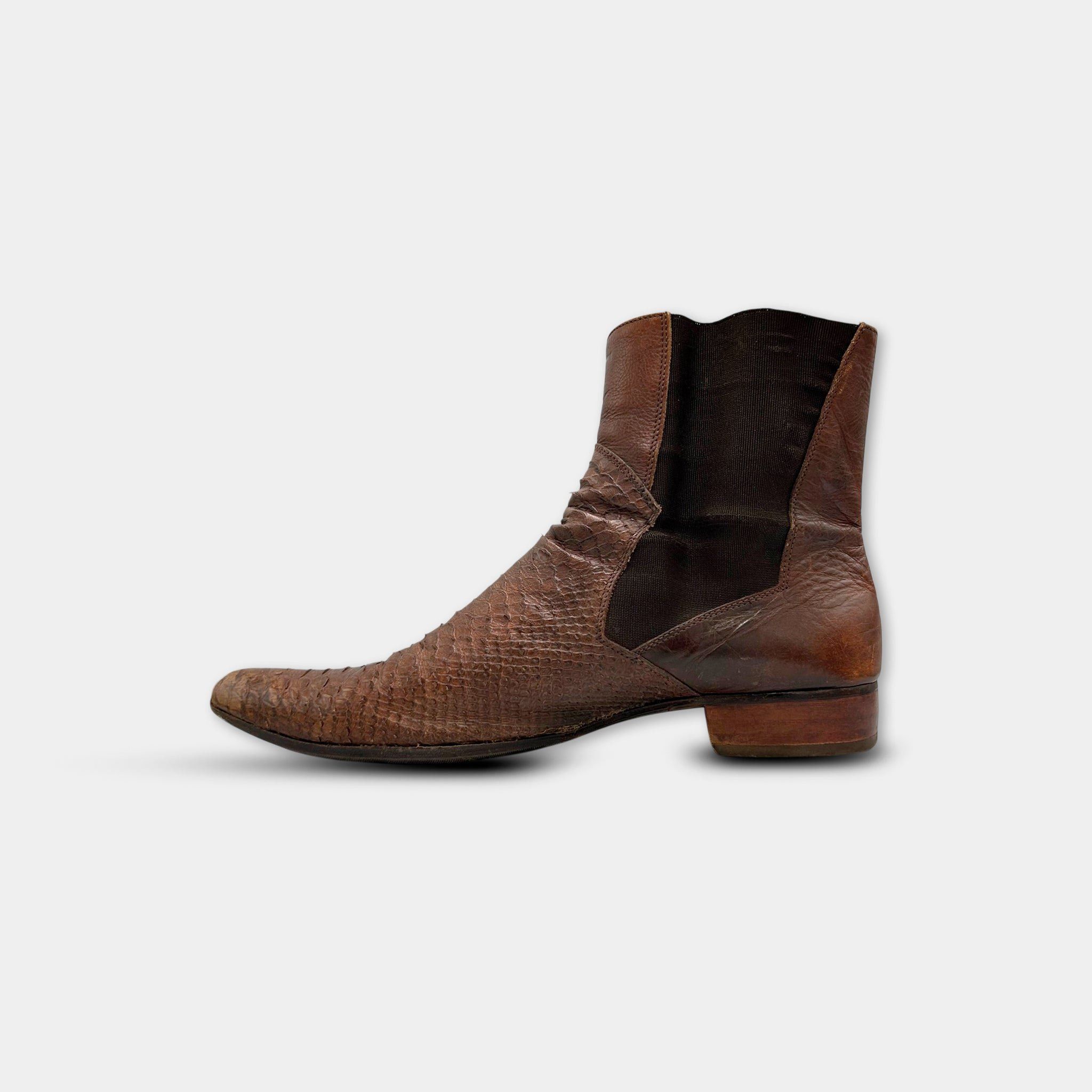 Just Cavalli Just Cavalli Python Leather Brown Chelsea Boots Size US 11 / EU 44 - 4 Thumbnail