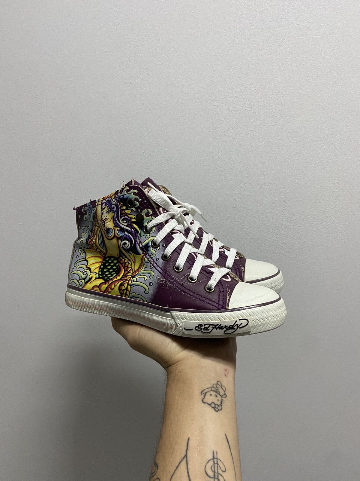 Ed Hardy × Vintage Ed Hardy vintage hi Top Sneakers print logo girl mermaid 🧜‍♀️ Size US 7 / IT 37 - 1 Thumbnail
