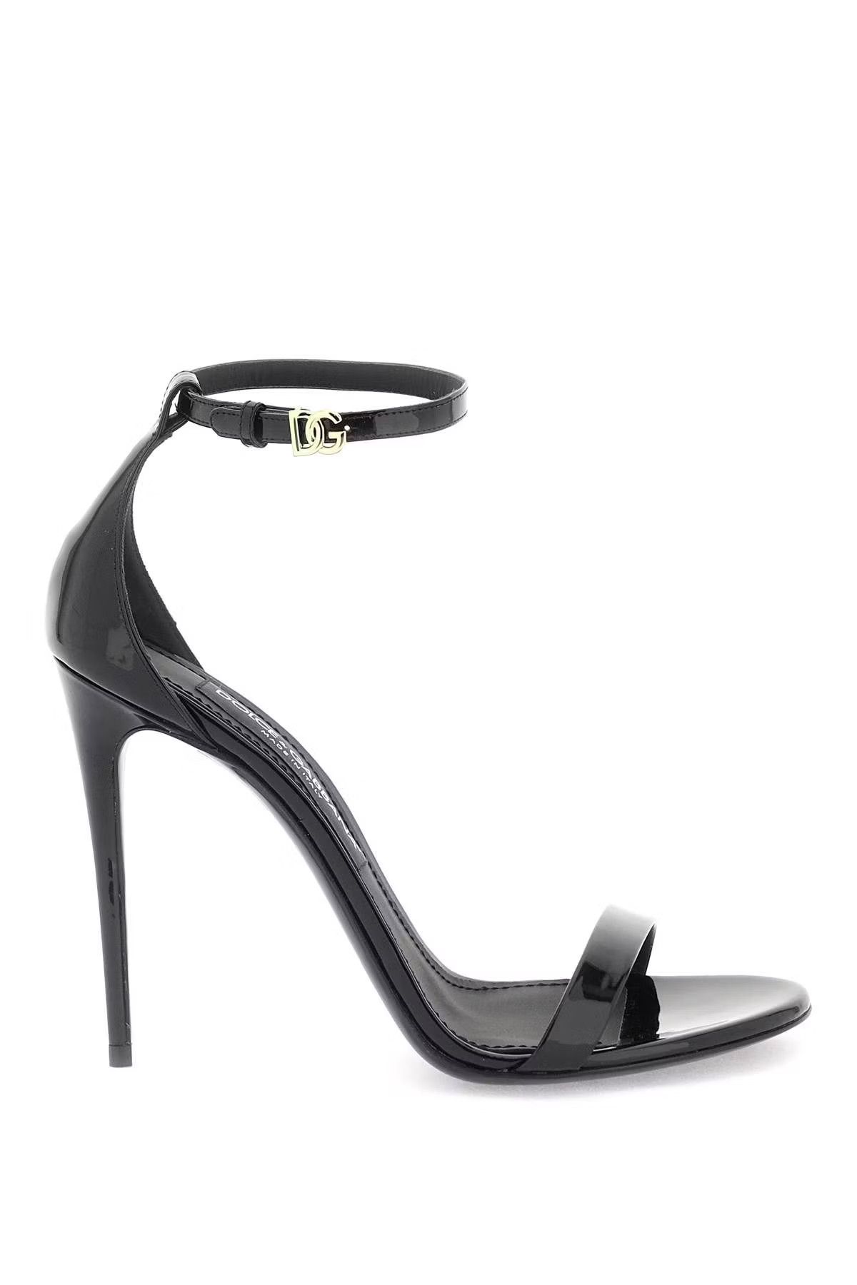 image of Dolce Gabbana O1S22I1N0424 Patent Leather Sandals In Black, Women's (Size 9)