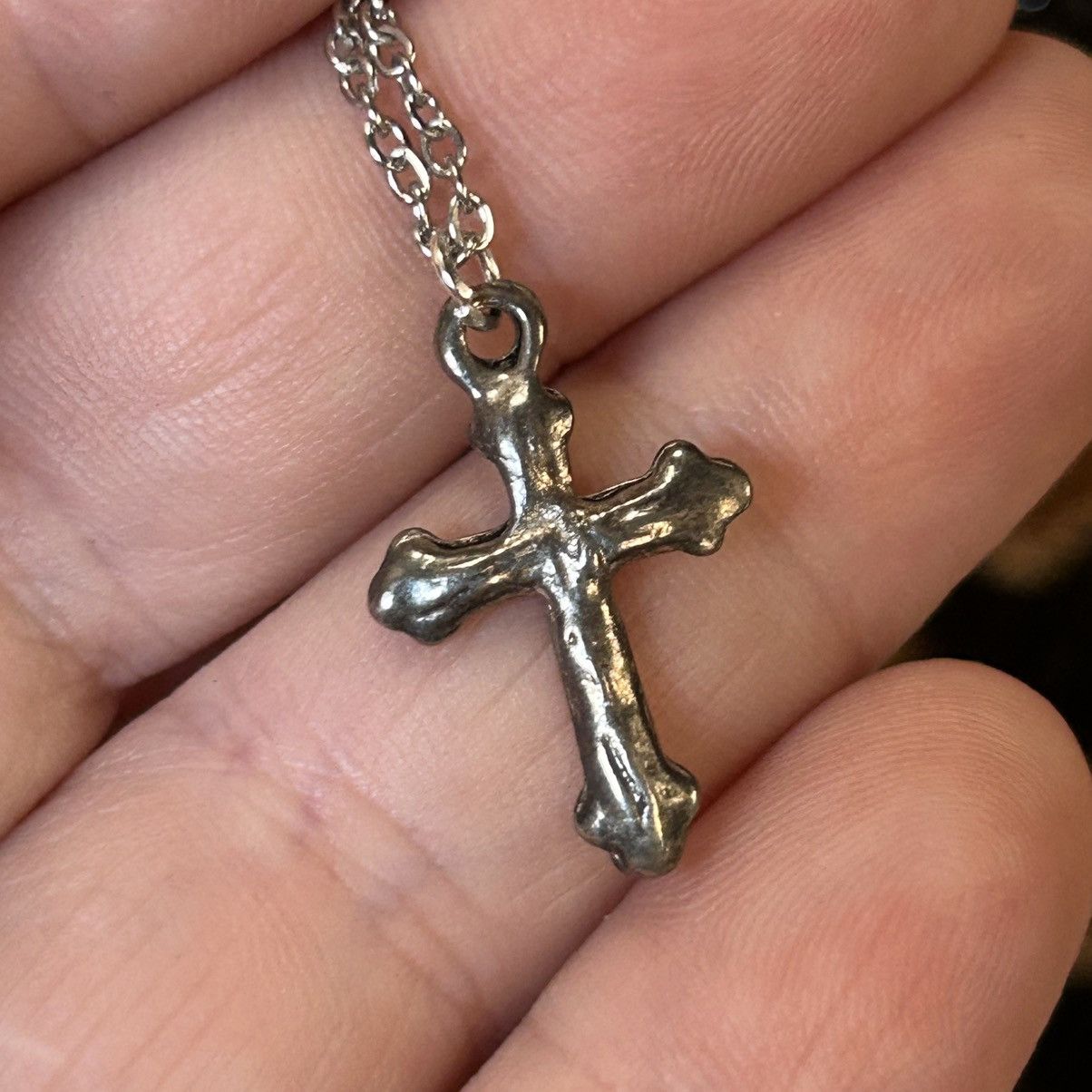 Handmade Handcrafted textured silver cross pendant on chain necklace Size ONE SIZE - 6 Thumbnail