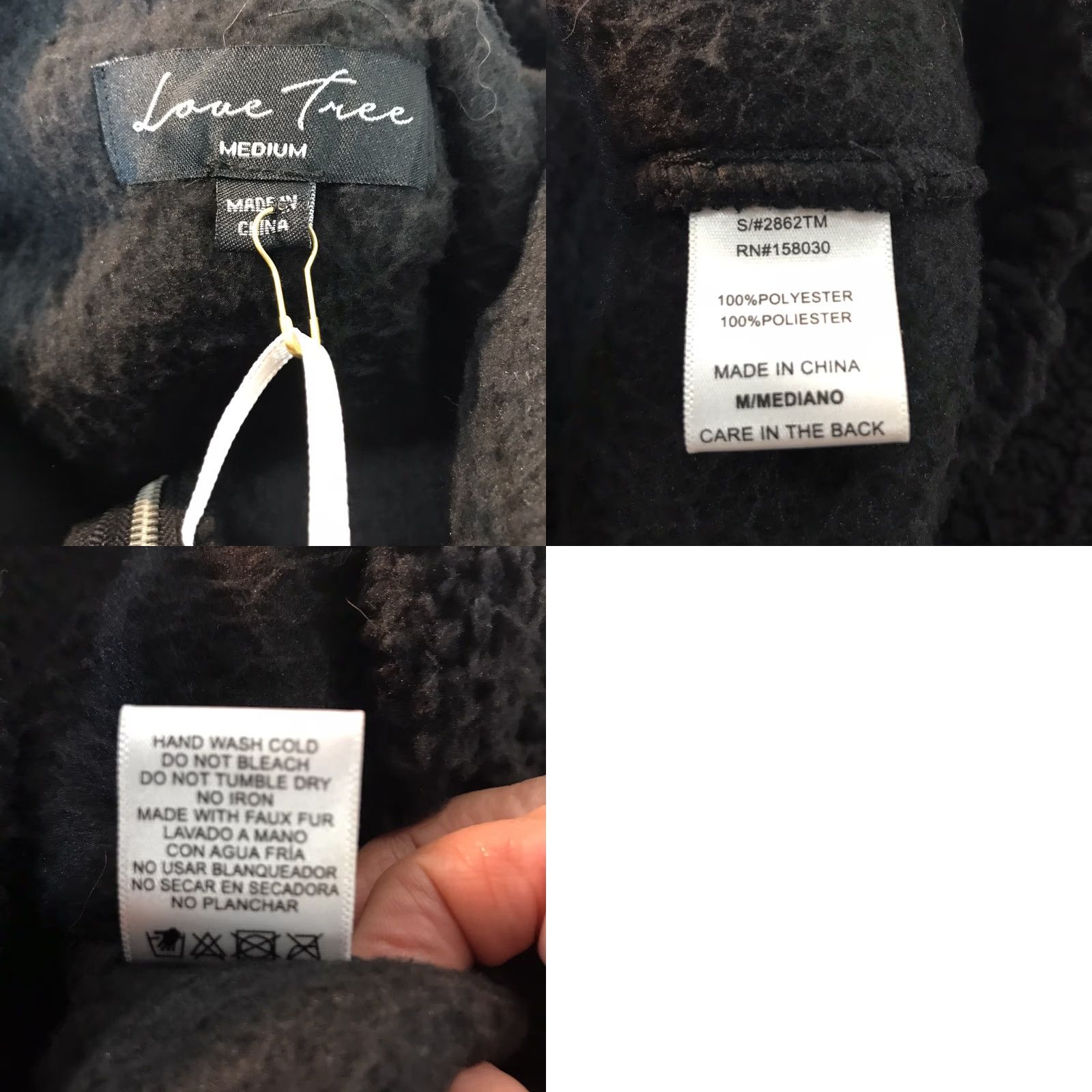 Vintage Love Tree Black Faux Fur 1/4 Zip Hooded Cropped Pullover Womens Size M New Jacket Coat Short Sleeve Regular Fit Black Size M / US 6-8 / IT 42-44 - 8 Thumbnail