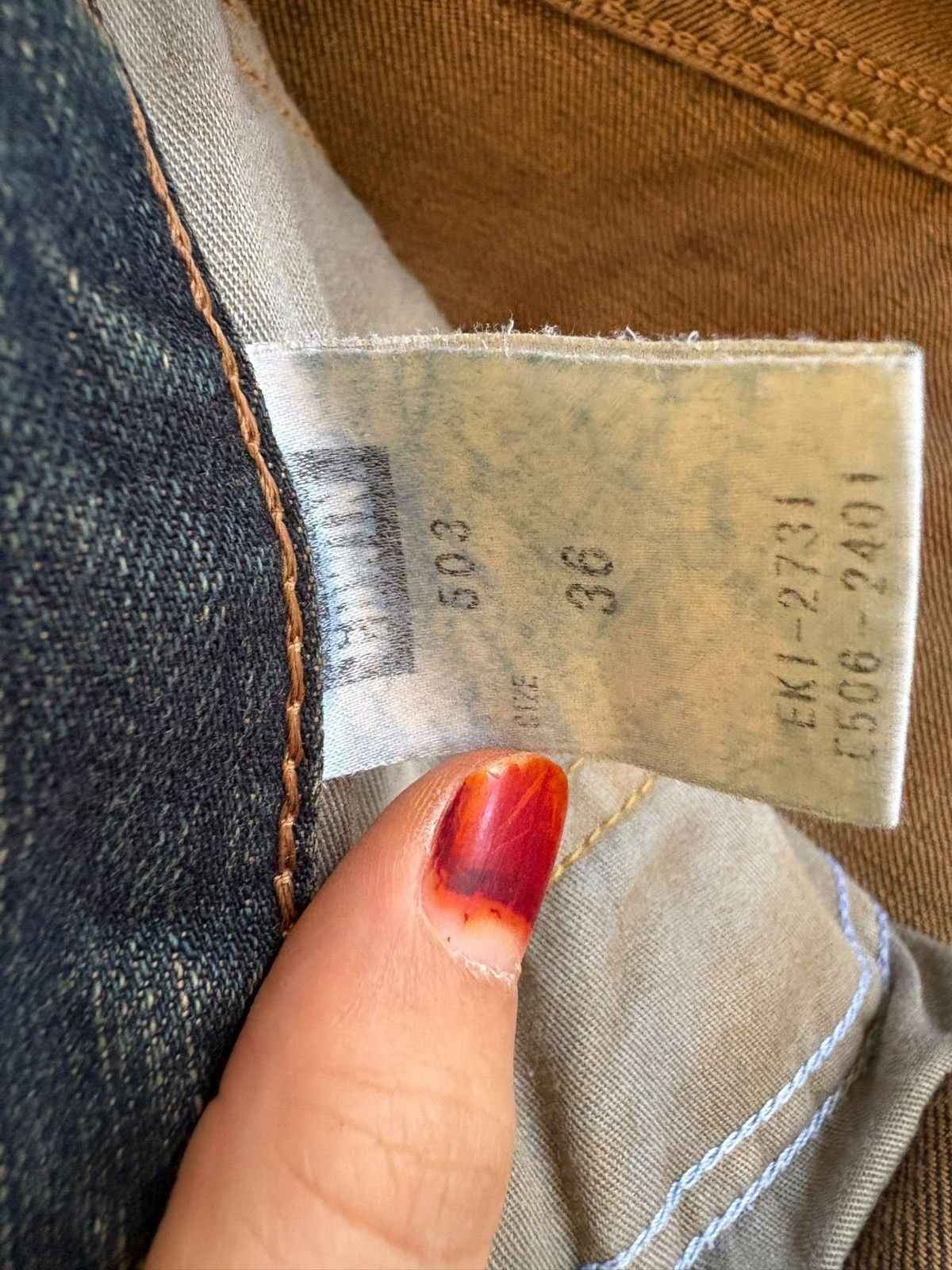 Edwin × Japanese Brand Vintage Japanese Edwin 503 Rusty Mud Wash Loose Baggy Jeans Size US 35 - 10 Thumbnail