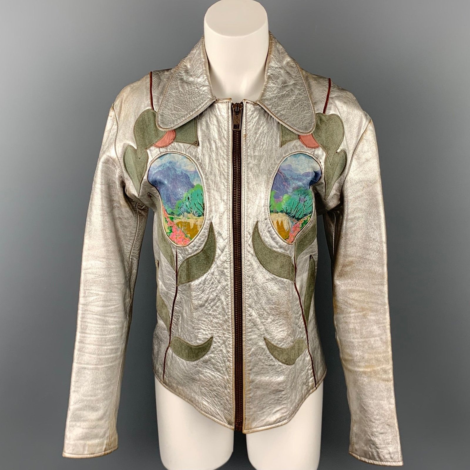 Other Vintage Size XL Silver Hand Painted Applique Zip Up Jacket Size XL / US 12-14 / IT 48-50 - 5 Thumbnail