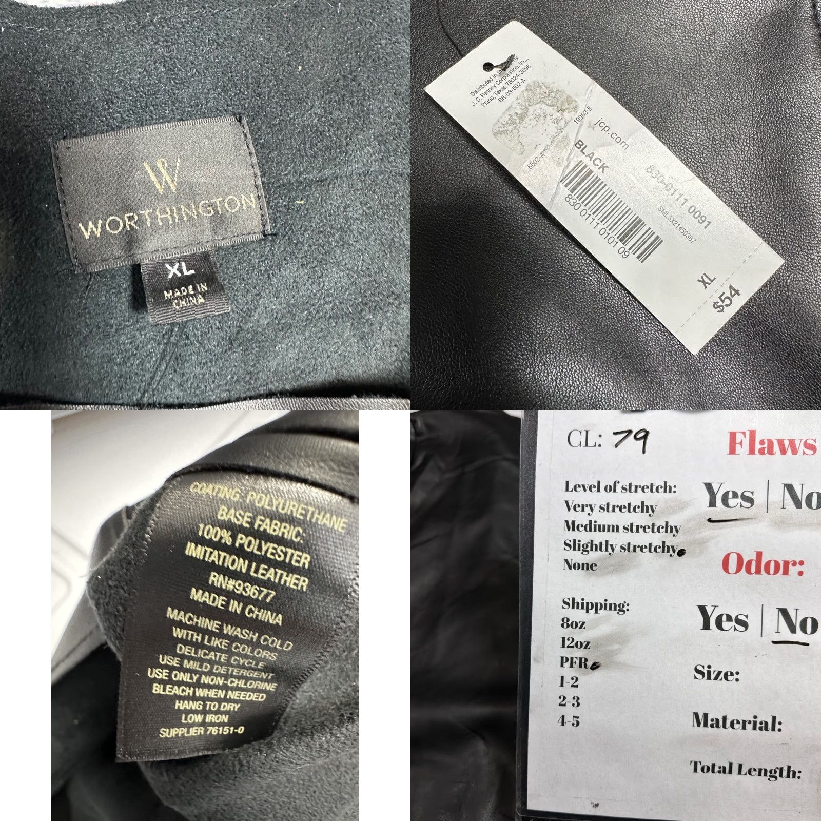 Worthington Worthington Womens Cropped Faux Leather Jacket XL Black Asymmetrical Zip Pockets Size XL / US 12-14 / IT 48-50 - 8 Thumbnail