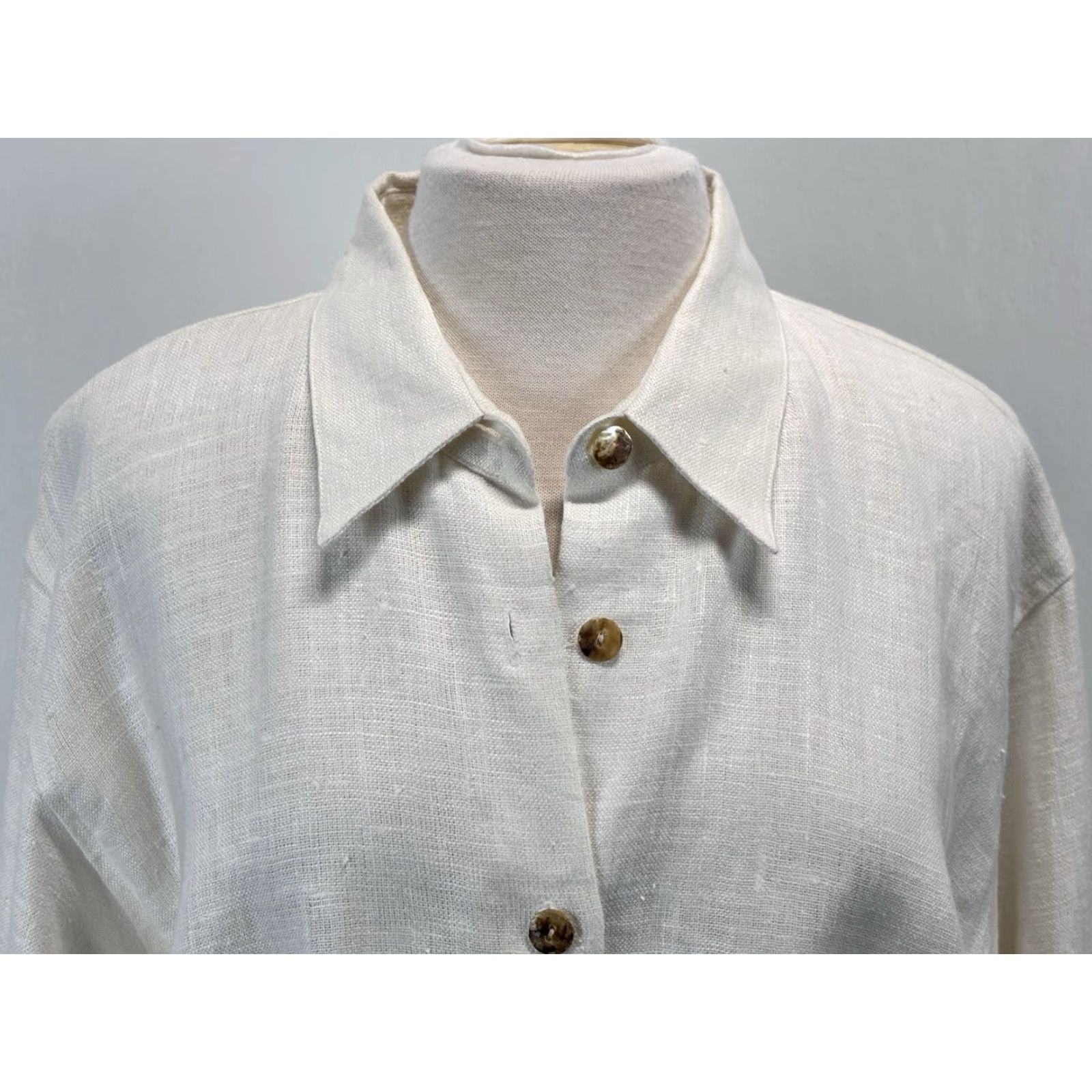Vintage Worlds Apart Linen Tunic Top Women's Large Ivory Lagenlook Long Sleeve Button-Up Size L / US 10 / IT 46 - 5 Thumbnail