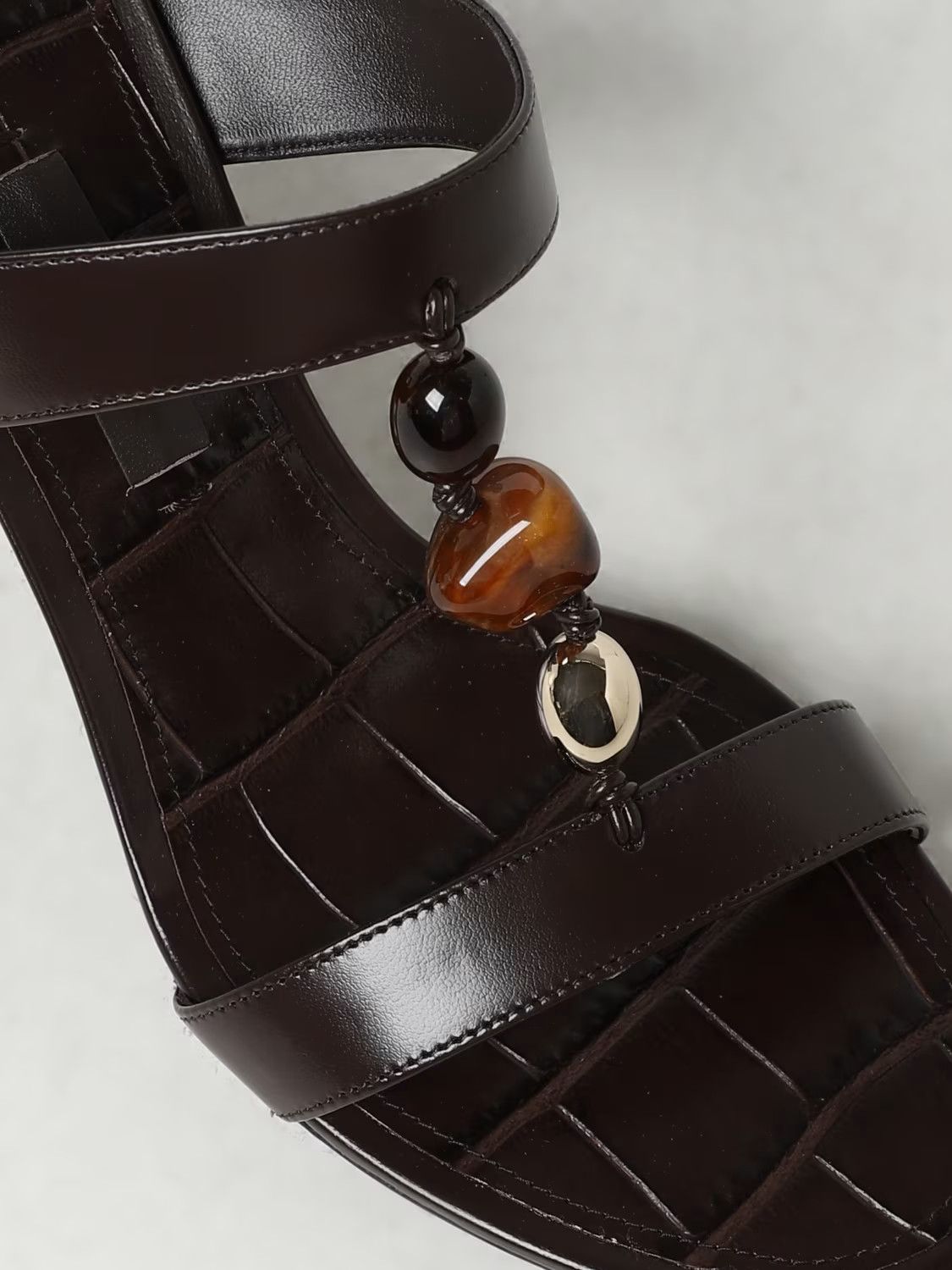 Salvatore Ferragamo o1s1rm0924 Beaded Wedge Slides in Chocolate Brown Size US 6.5 / IT 36.5 - 4 Thumbnail