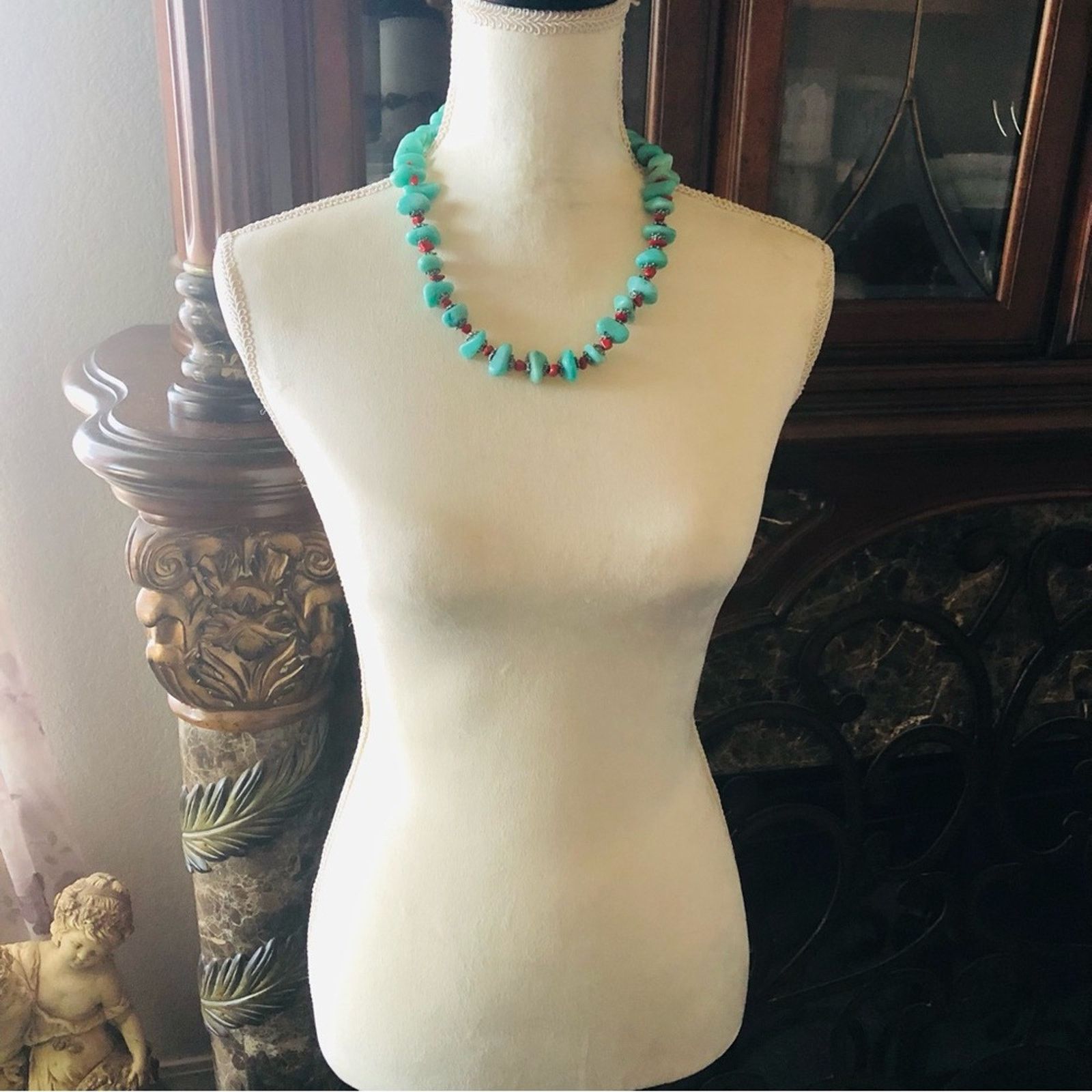 Handmade Hand crafted southwest style green chalcedony coral necklac Size ONE SIZE - 6 Thumbnail