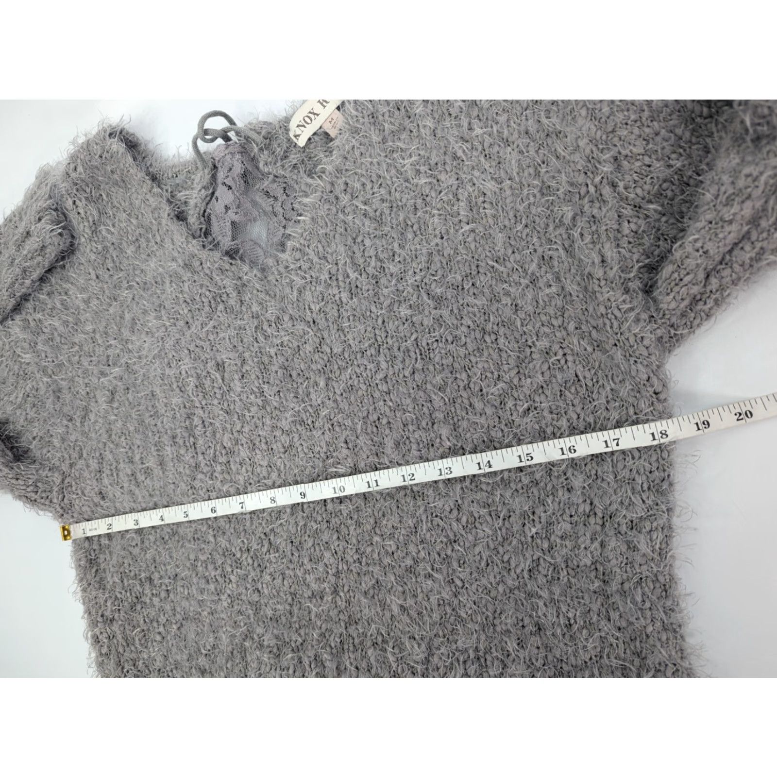 Vintage Knox Rose Sweater M Gray V-Neck Back Cutout Fuzzy Long Sleeve Pullover Women Shirt Size M / US 6-8 / IT 42-44 - 5 Thumbnail