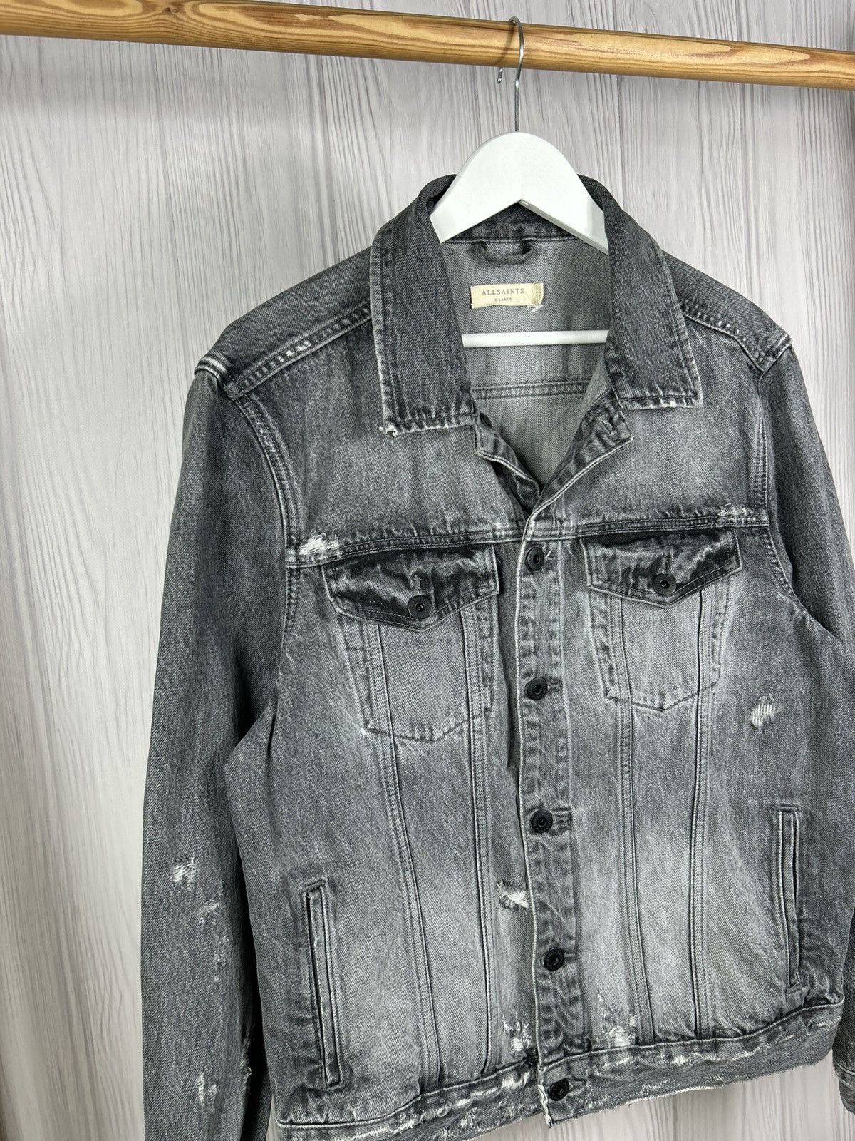 Allsaints Allsaints Bilton Denim Distressed Jacket Size XL Dark Gray Size US XL / EU 56 / 4 - 2 Thumbnail