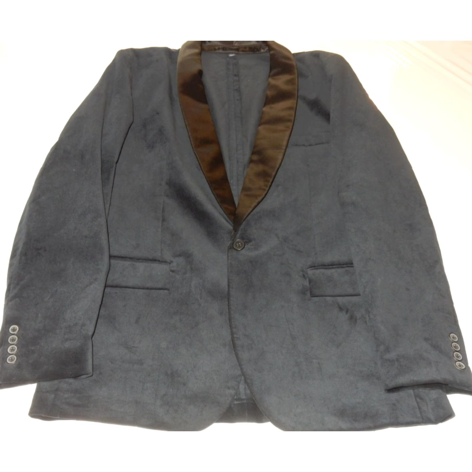 J.Crew J.CREW Blazer 42L Velvet Cotton Sport Coat Jacket Men Blue & Black 1 Button Regular 2020s? Size 42R - 2 Thumbnail