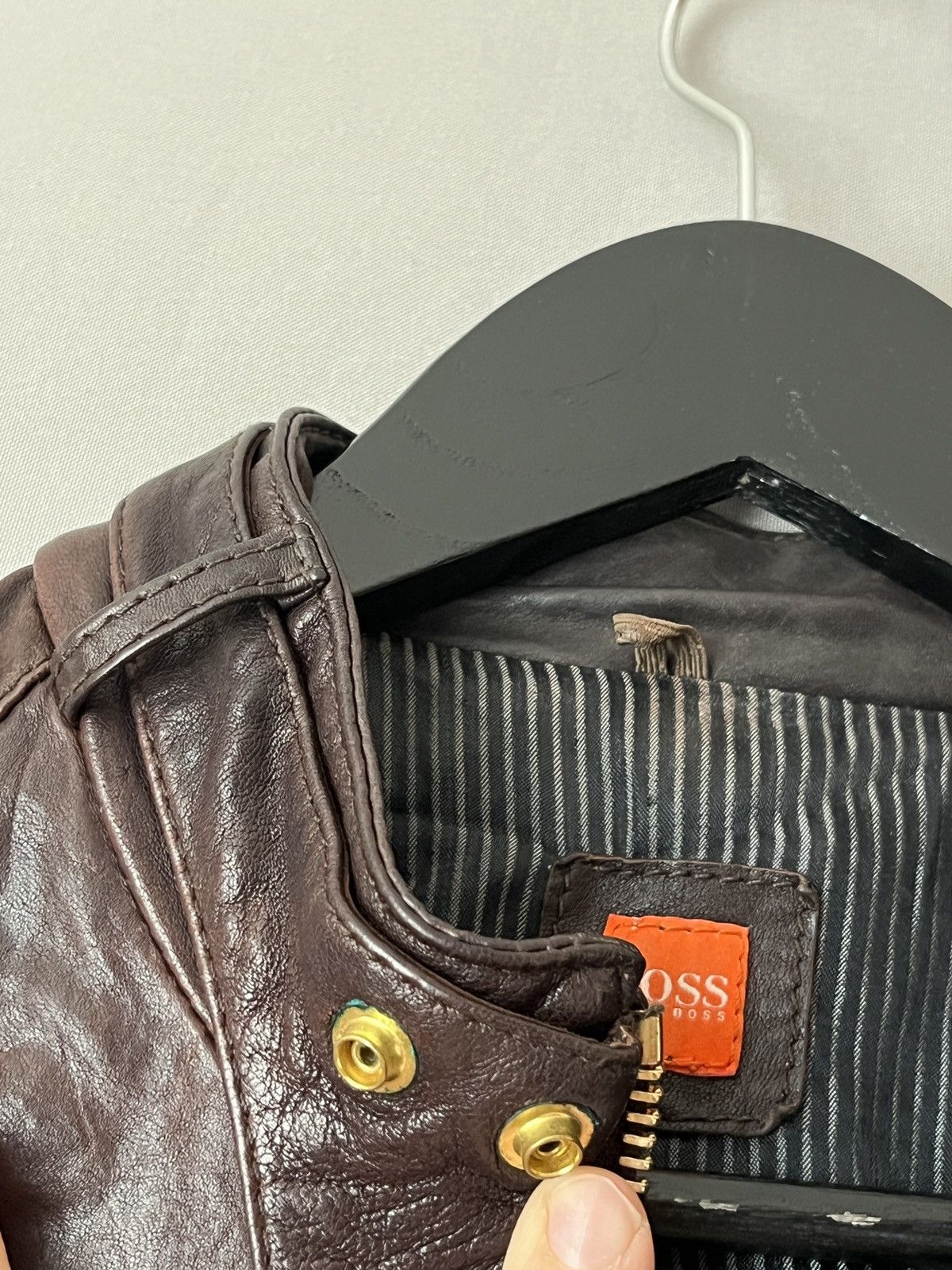 Hugo Boss Hugo Boss Real Leather Brown Bomber Jacket Detachable Pouch Size L / US 10 / IT 46 - 5 Thumbnail