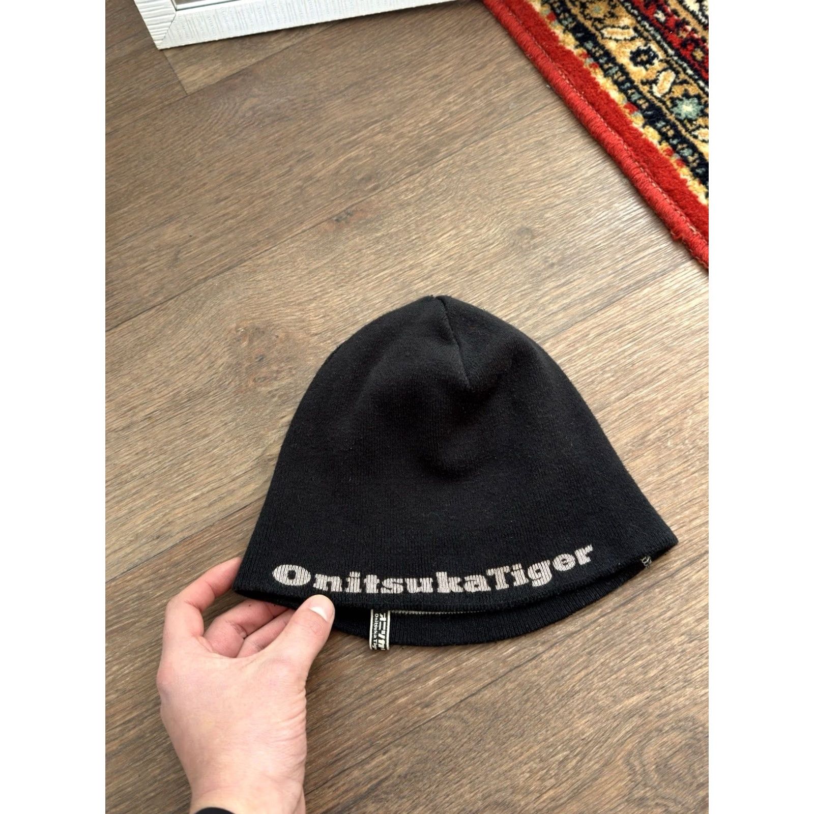 Onitsuka Tiger VINTAGE Onitsuka Tiger Beanie Hat One Size Mens Black 90s Y2K Streetwear Winter Size ONE SIZE - 3 Thumbnail