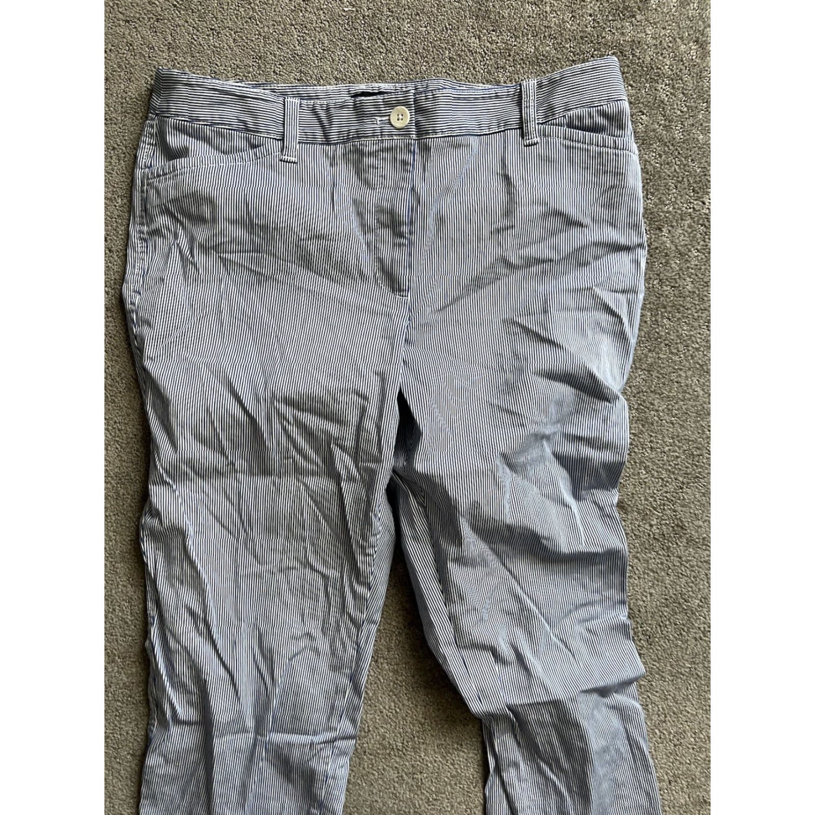 Talbots Talbots Pants Womens 12P Blue White Perfect Cropped Seersucker Stretch Waist Preppy Size 35" - 2 Thumbnail