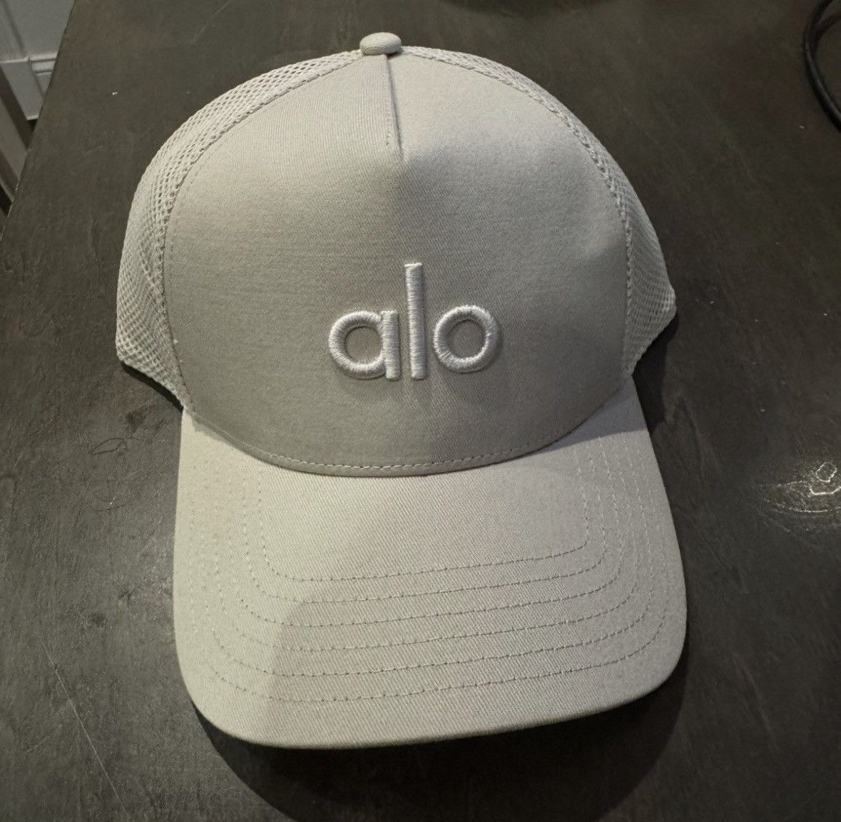 Alo District Trucker Hat Bone One Size Mesh Snapback NWT