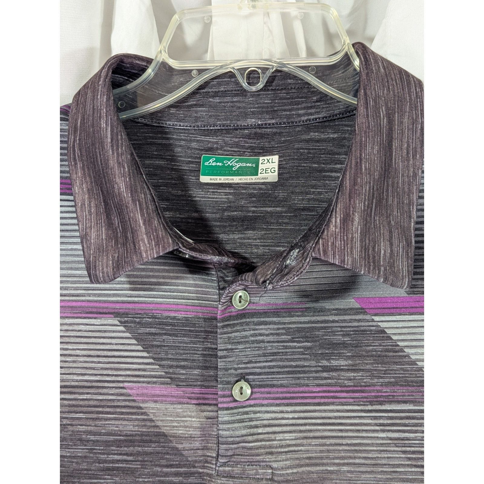 Other Ben Hogan Performance Golf Polo 2XL Purple Gray Striped Size US XXL / EU 58 / 5 - 2 Thumbnail