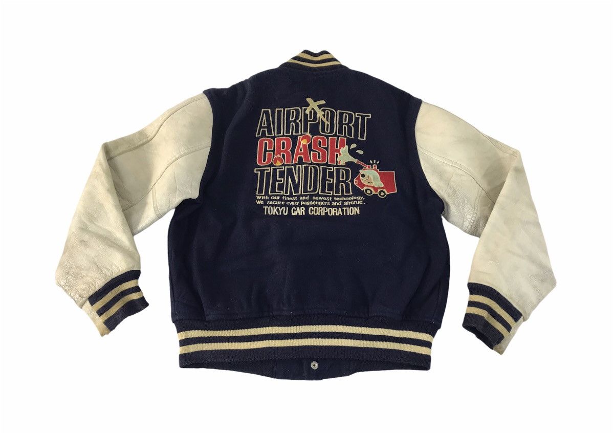 image of 90's Ruby Airport Crash Tender Varsity Jacket Leather Sleeve, Men's (Size Medium)