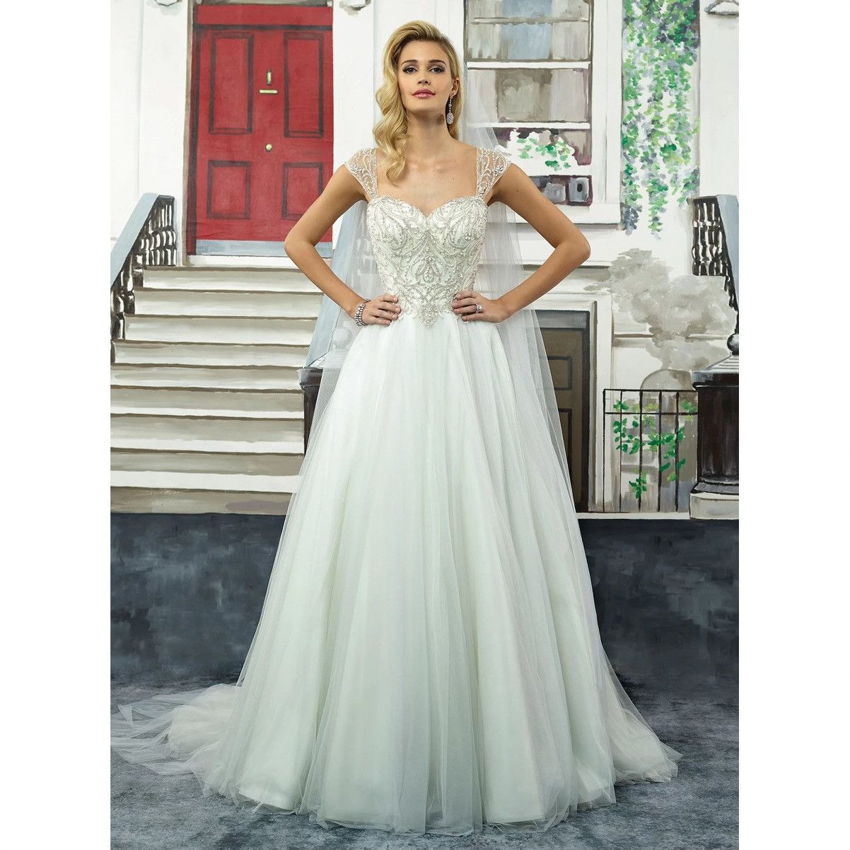 Other JUSTIN ALEXANDER White Silver Beaded Tulle Wedding Dress Size M / US 6-8 / IT 42-44 - 1 Thumbnail