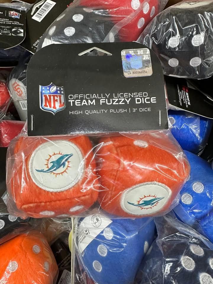 Designer Miami Dolphins Fuzzy Dice New Size ONE SIZE - 2 Thumbnail