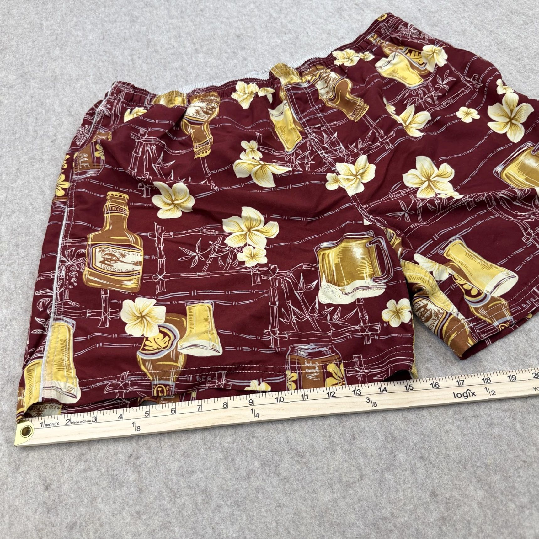 Vintage Puritan Swim Trunks Mens 2XL Red Hawaiian Tropical Beer Floral Lined Shorts Size US 39 - 5 Thumbnail