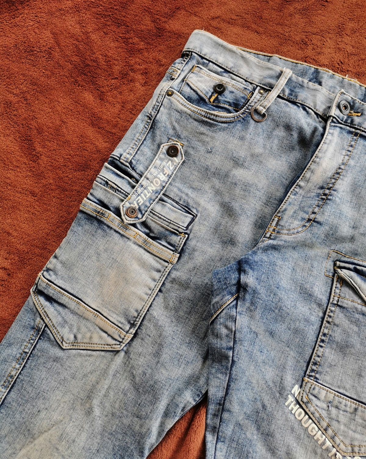 Japanese Brand IZ Frontier Cargo Patch Pocket Stretch Jeans Size US 33 - 5 Thumbnail