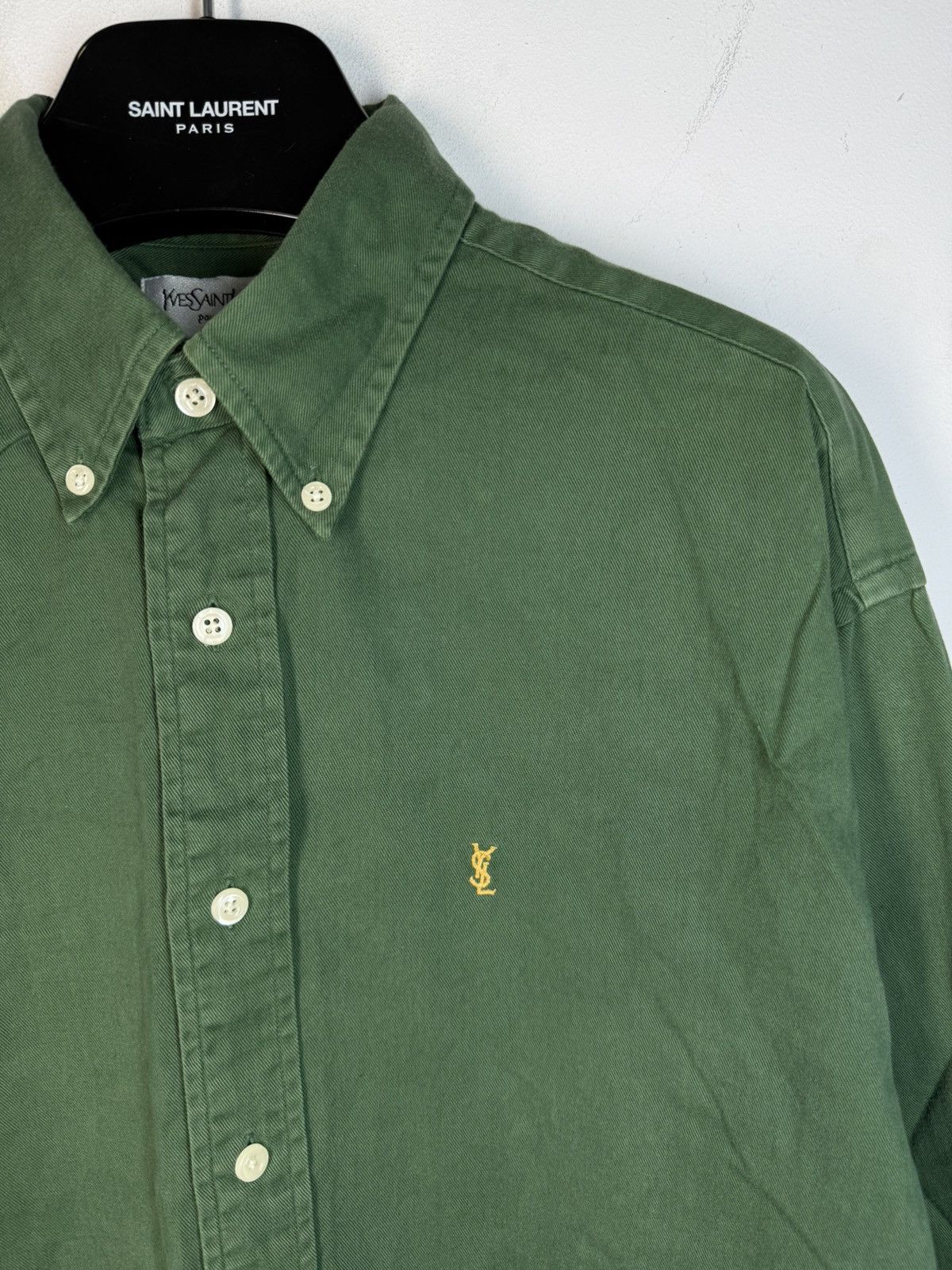 Yves Saint Laurent Green YSL Shirt Heavy Cotton YSL Denim Shirt Overshirt Size US M / EU 48-50 / 2 - 1 Thumbnail