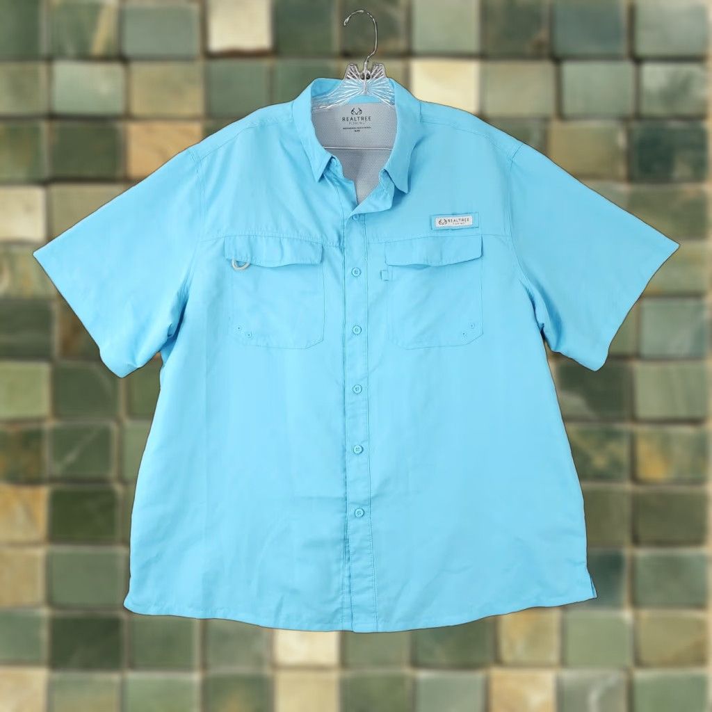 Realtree Realtree Fishing Blue Short Sleeve Button Up Shirt XL Fish Mens Size US 36 / EU 52 - 1 Thumbnail