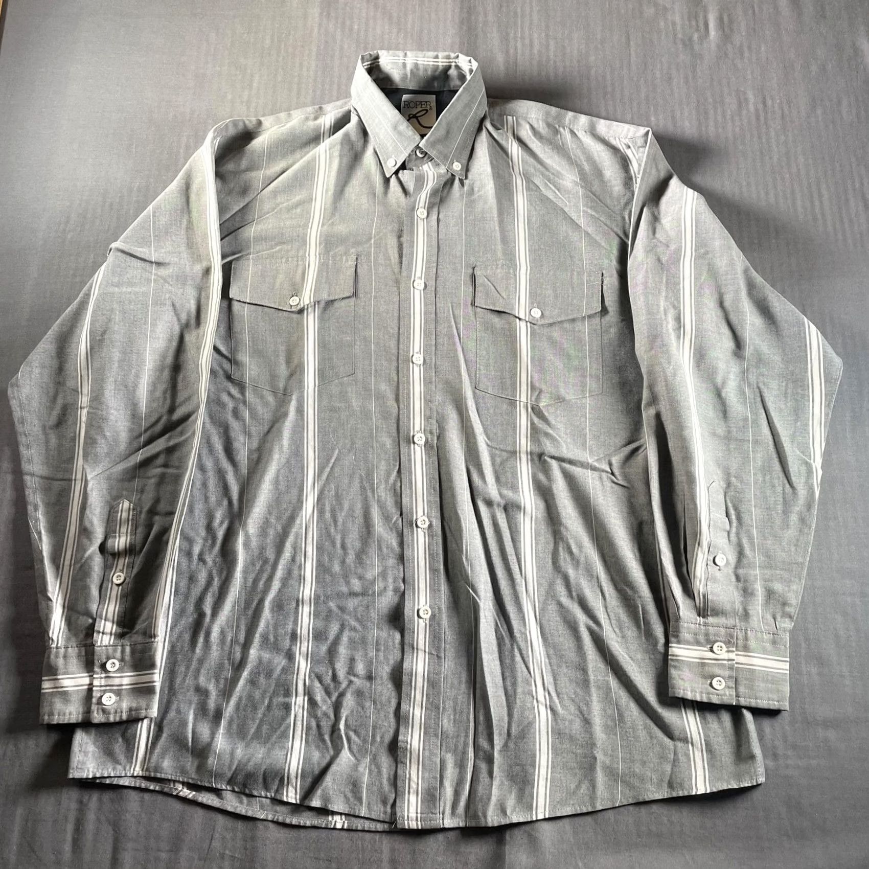 Roper Roper Shirt Mens XL Gray White Stripe Western Button-Down Long Sleeve Size US XL / EU 56 / 4 - 3 Thumbnail